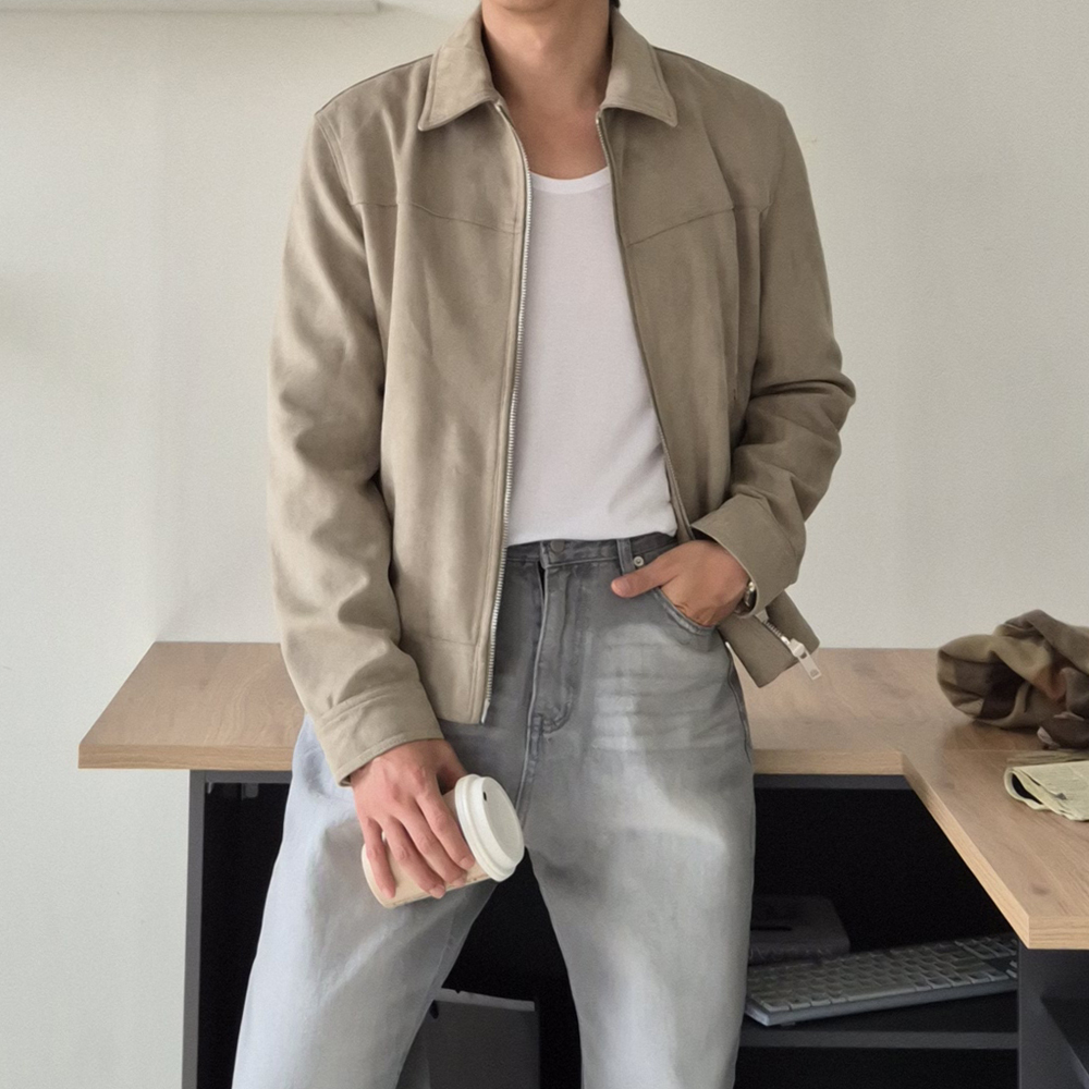 남자스웨이드자켓 오버핏 투 웨이 집업 누빔 남자겨울자켓 - 상세 이미지 3