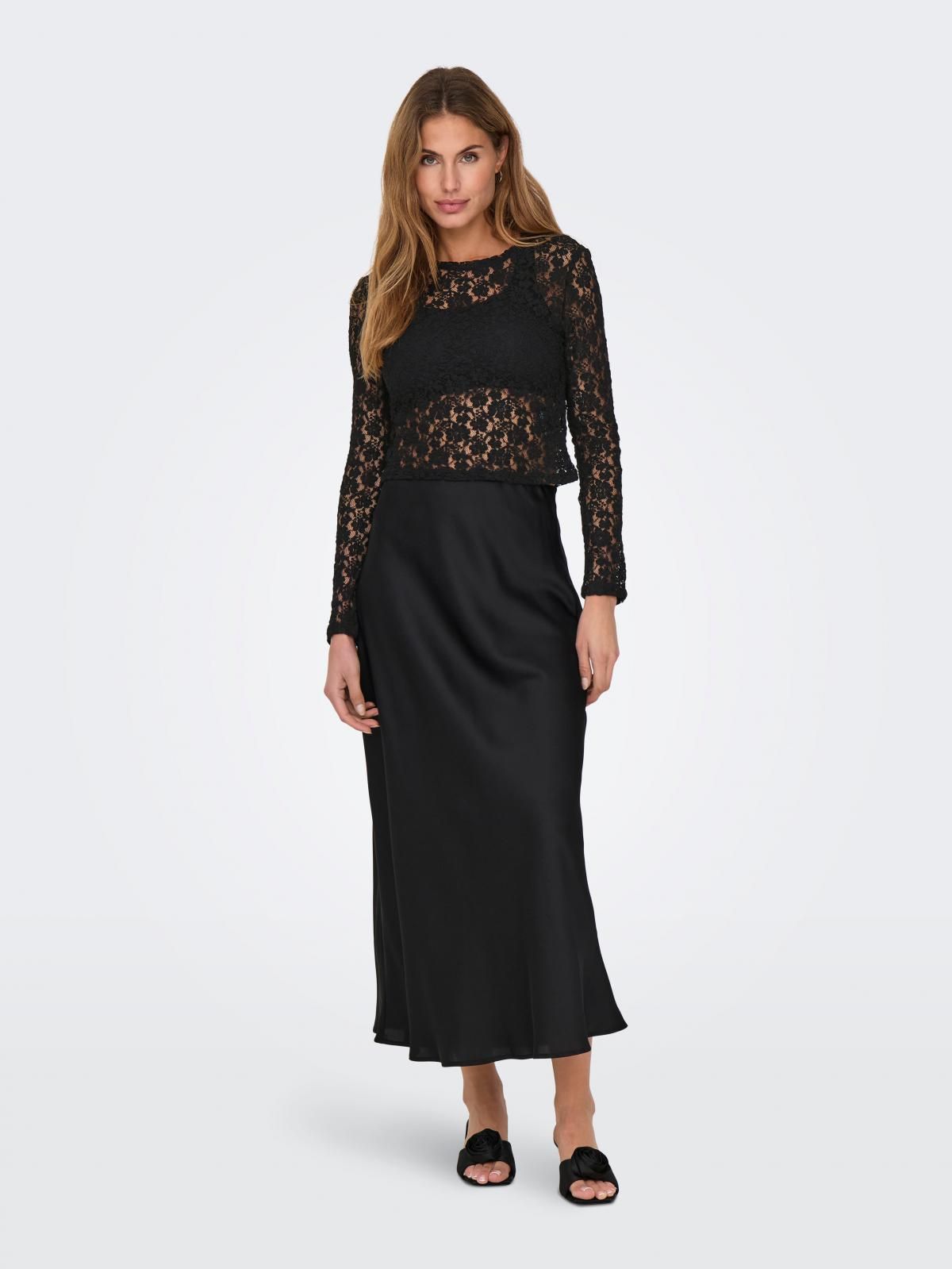 온리 레이스 시스루 블랙 긴팔 탑 15337017_2161 BLACK / BLACK - 상세 이미지 5
