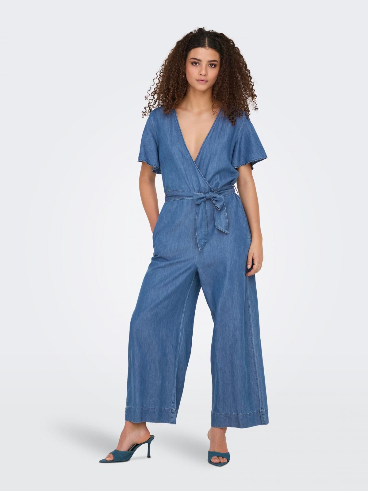 온리 데님 와이드 점프수트 벨트 15344281_2115 BLUE / MEDIUM BLUE DENIM - 상품 이미지