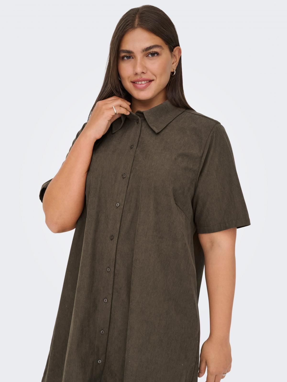 온리 빅사이즈 코듀로이 셔츠카라 미니 원피스 15372840_270 BROWN / CUB 이미지 6