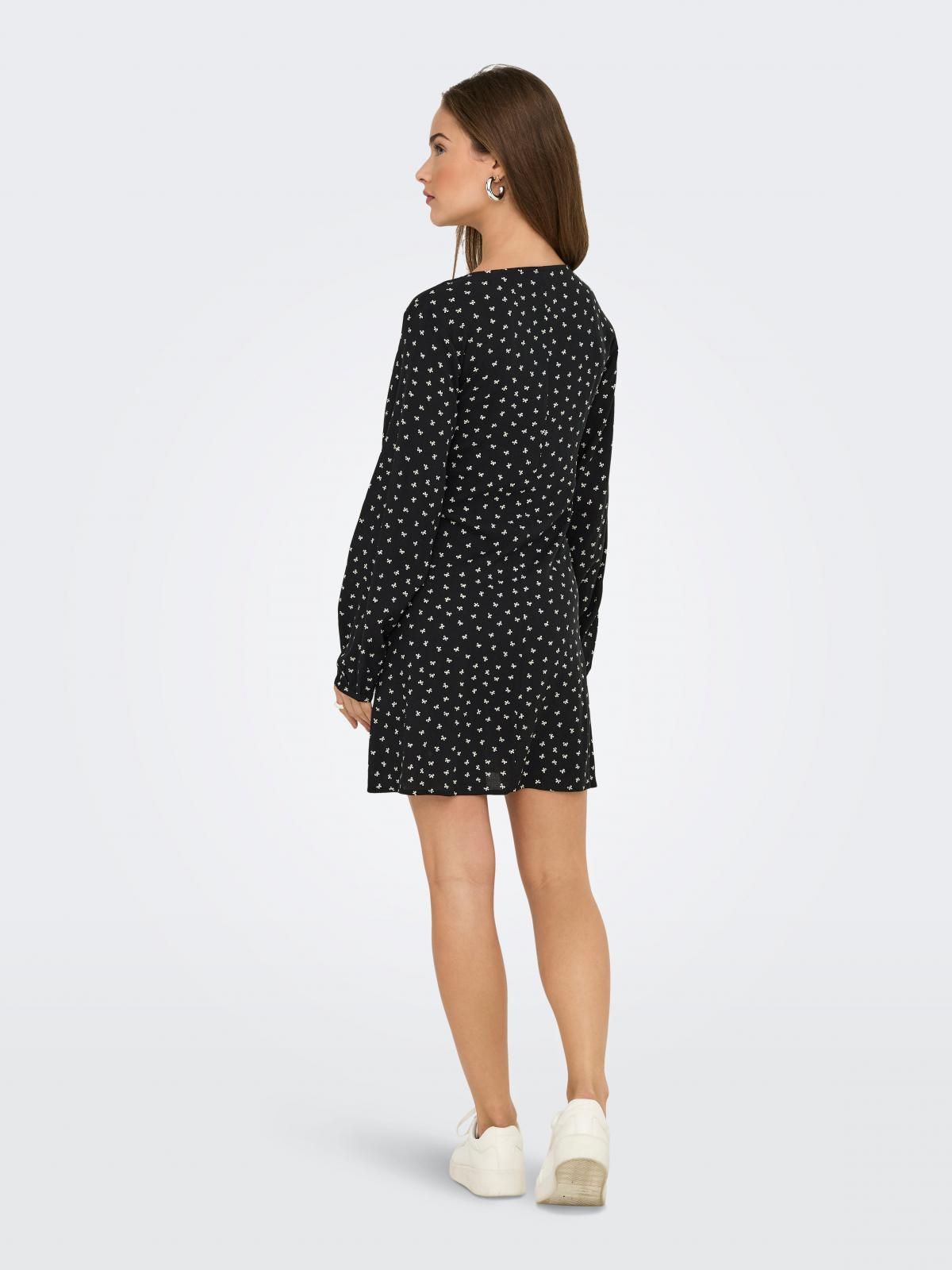 온리 플라워 패턴 브이넥 긴팔 미니 원피스 15357475_2161_1225306 BLACK / BLACK - 상세 이미지 2