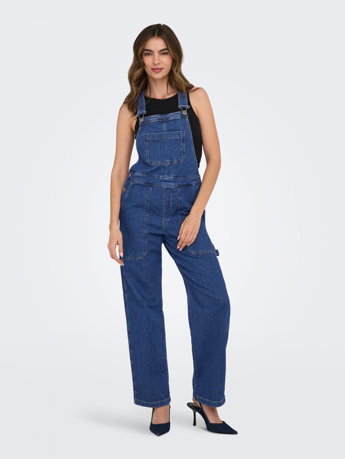 온리 데님 스트레이트핏 오버롤 점프수트 15292622_2115 BLUE / MEDIUM BLUE DENIM - 메인 이미지