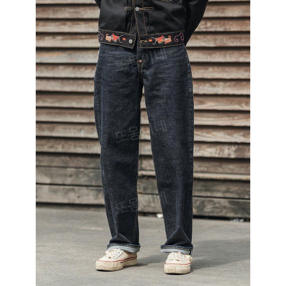 논스탁 NON STOCK 36101B 14.5oz 오리지널 데님 웨이스트 스트레이트 진스 해군 29 - 상품 이미지