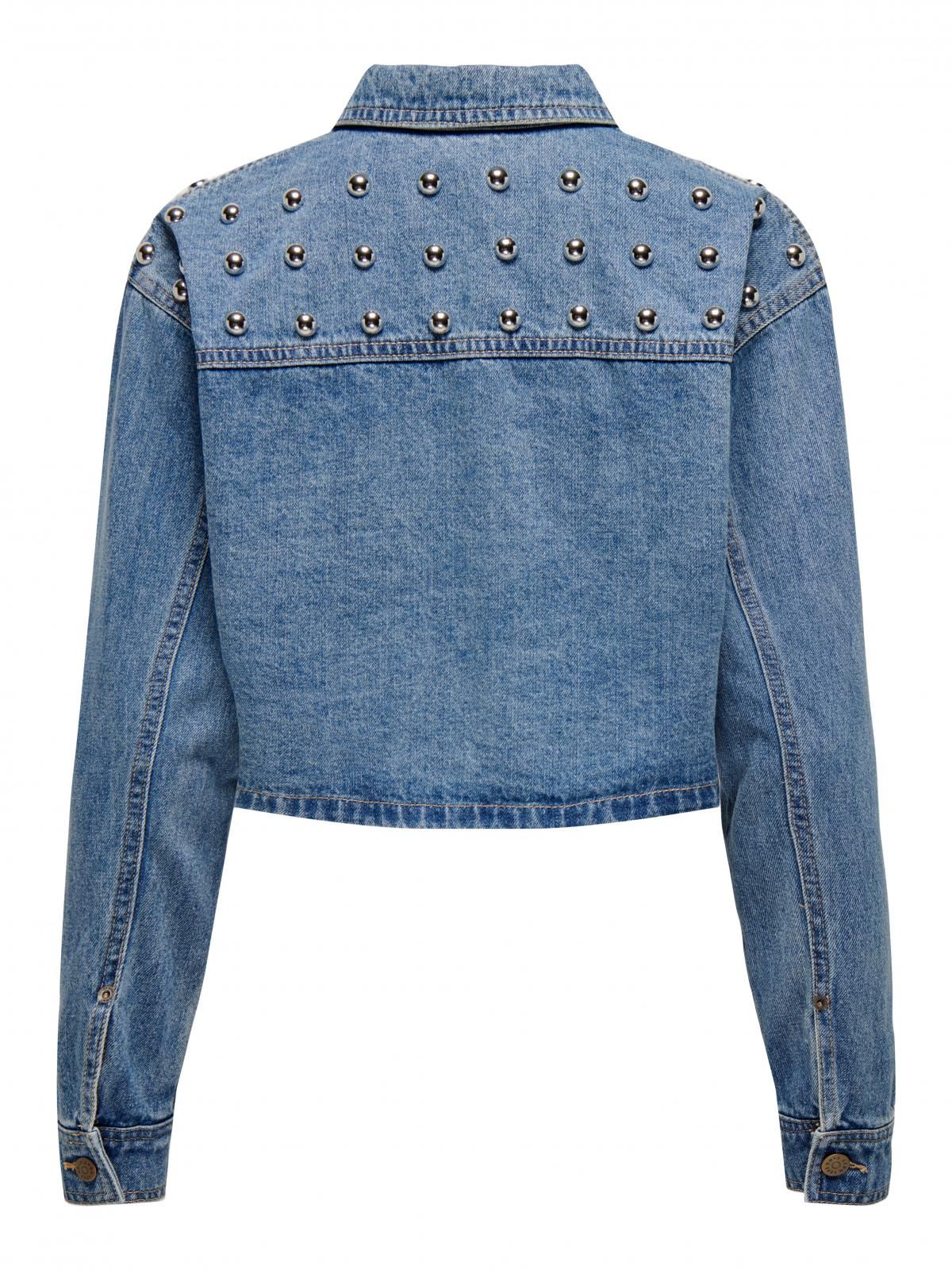 온리 트렌디 진주장식 크롭 데님 재킷 15318279_2115 BLUE / MEDIUM BLUE DENIM - 상세 이미지 4