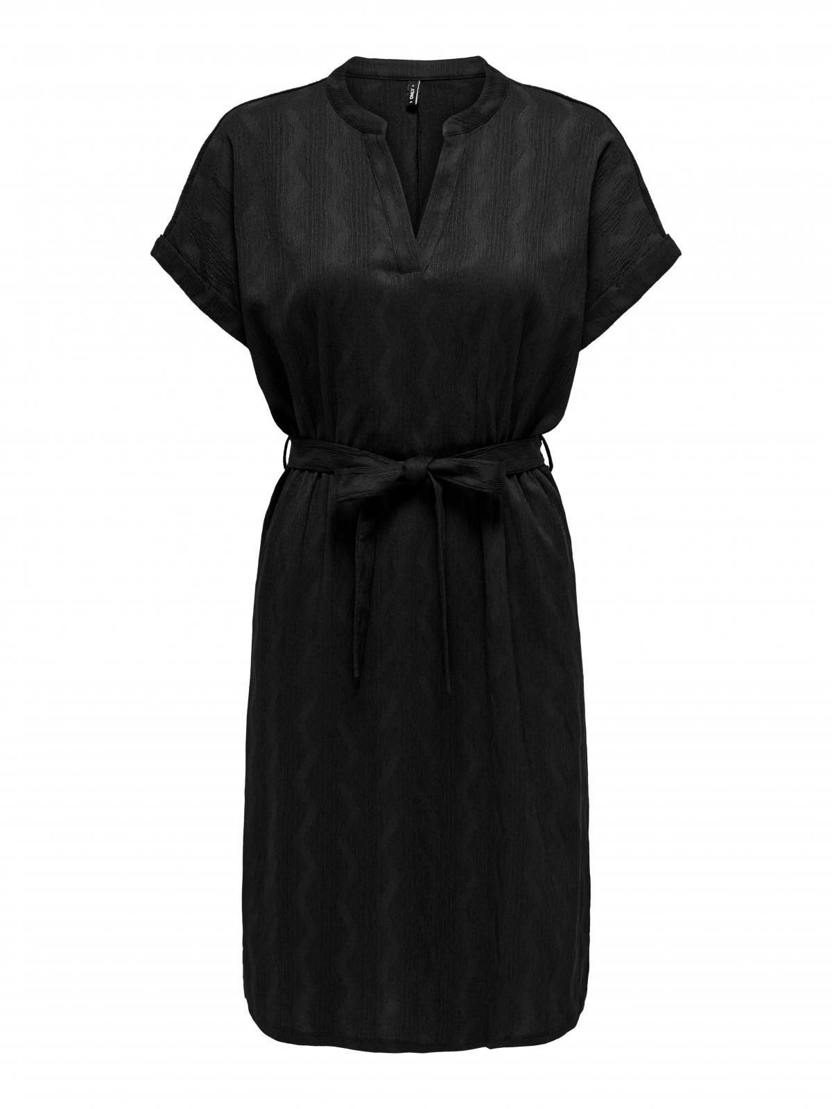온리 베이직 브이넥 벨트 미니 원피스 15333482_2161 BLACK / BLACK - 상세 이미지 3