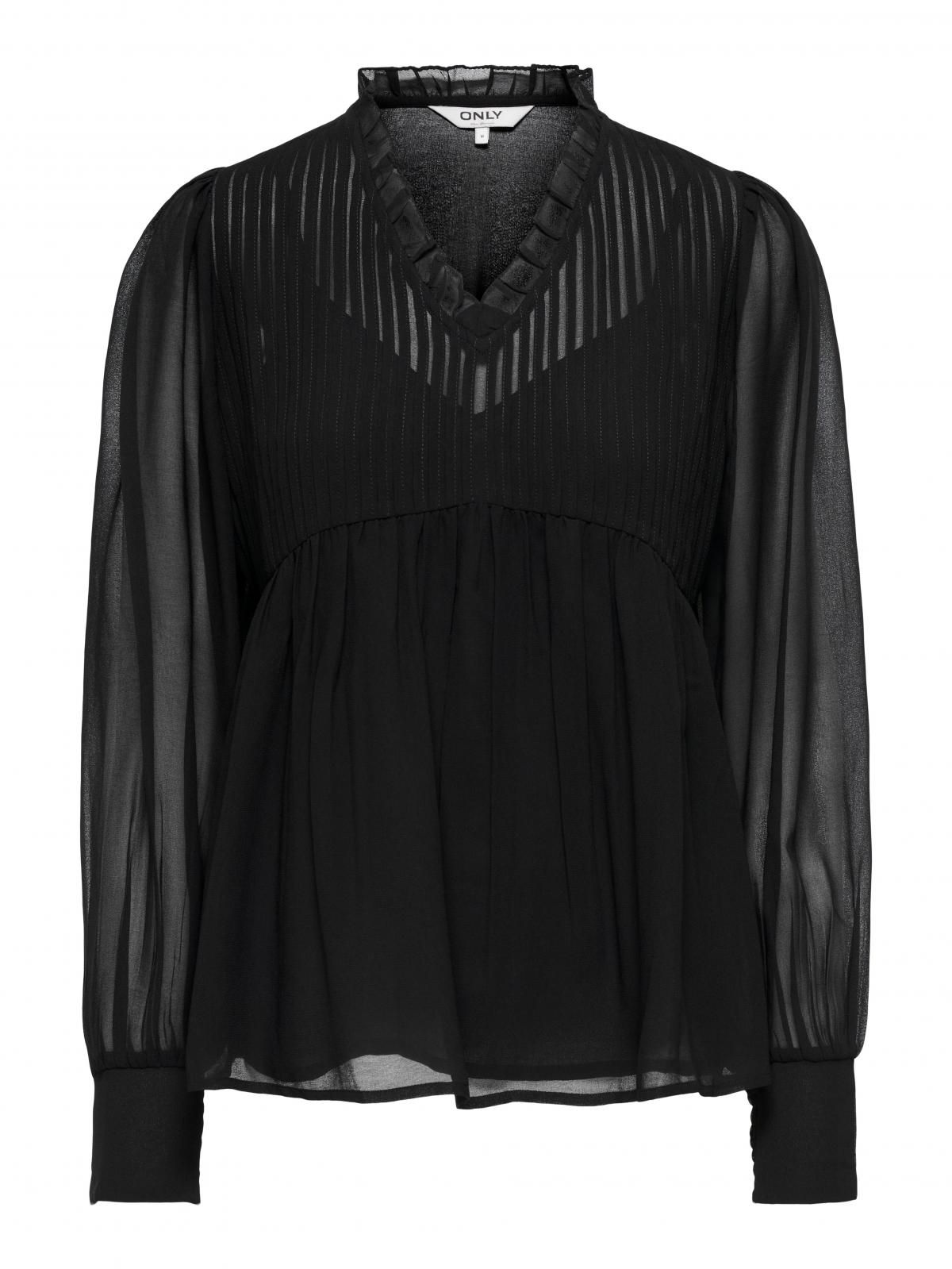 온리 시스루 브이넥 비숍슬리브 블라우스 15372407_2161 BLACK / BLACK - 상세 이미지 3