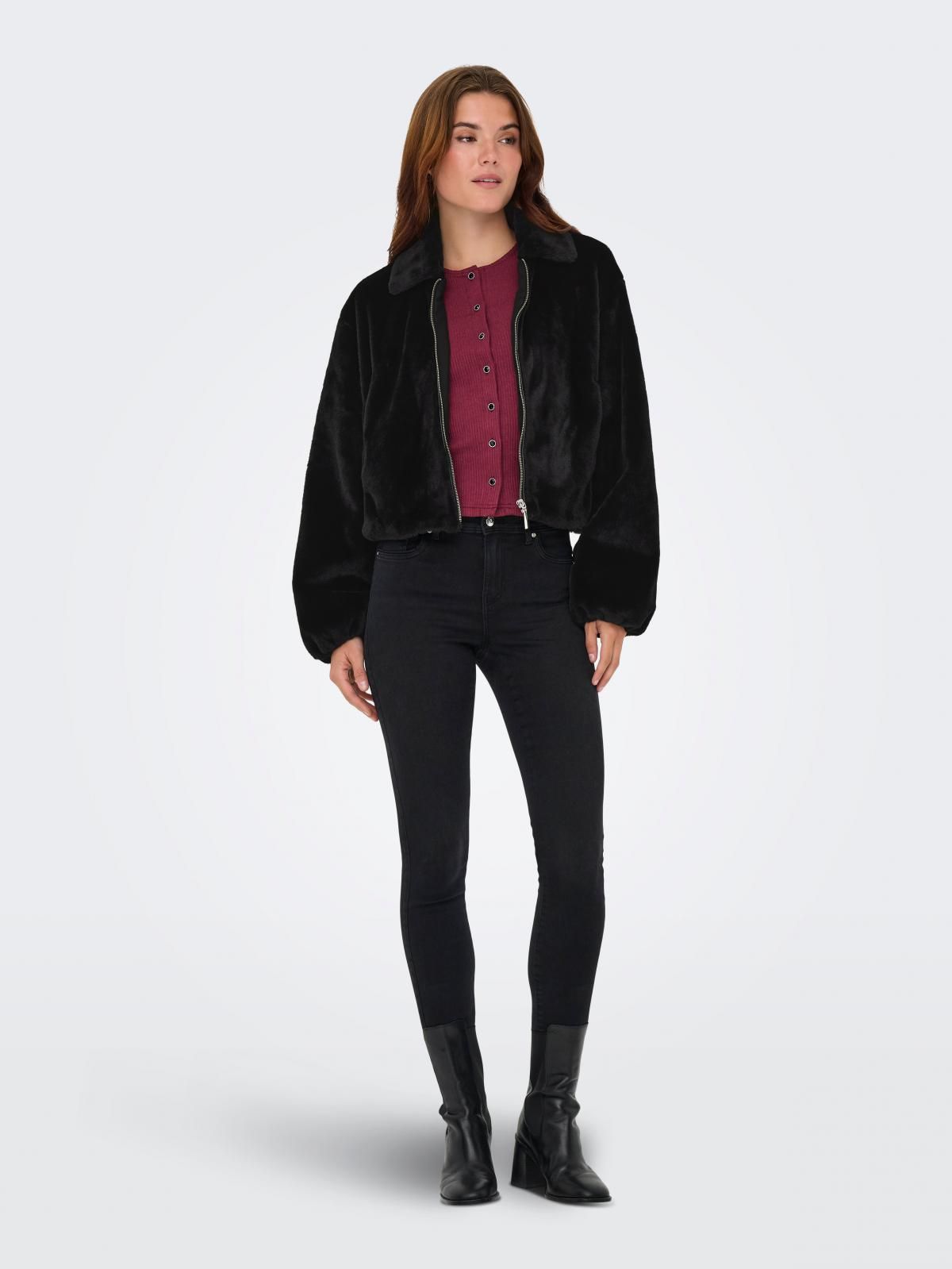 온리 테크니컬 페이크퍼 집업 숏코트 15348987_2161 BLACK / BLACK - 상세 이미지 5