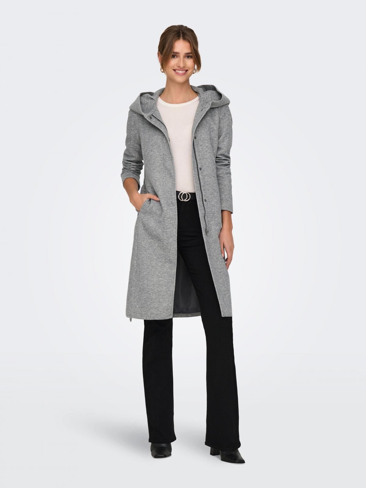 온리 테크니컬 하이넥 벨티드 롱 코트 15317976_2381 GREY / LIGHT GREY MELANGE - 상세 이미지 5