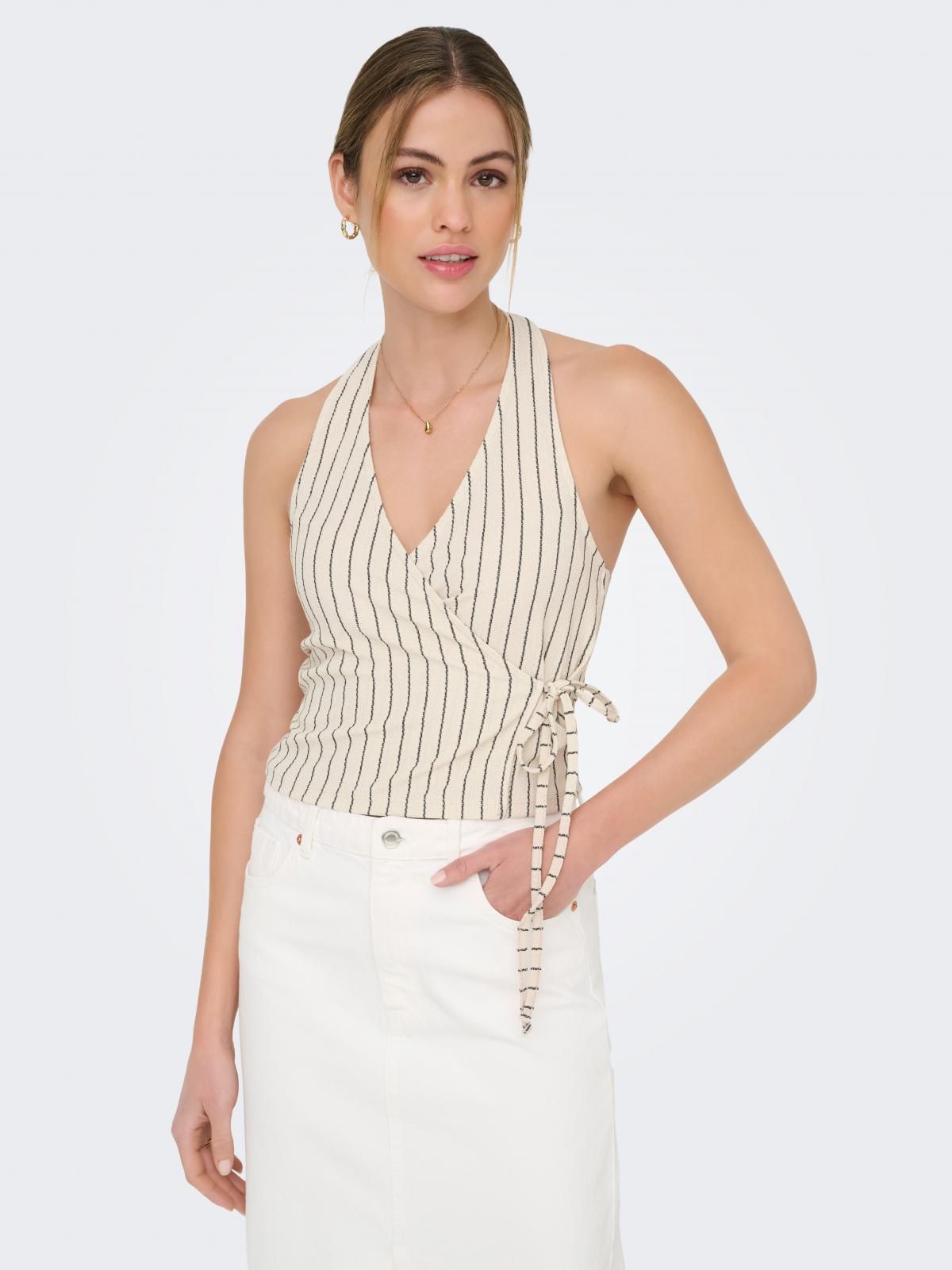 온리 스트라이프 민소매 홀터넥 랩 탑 15367474_8346_1247254 WHITE / SUMMER SAND - 상품 이미지