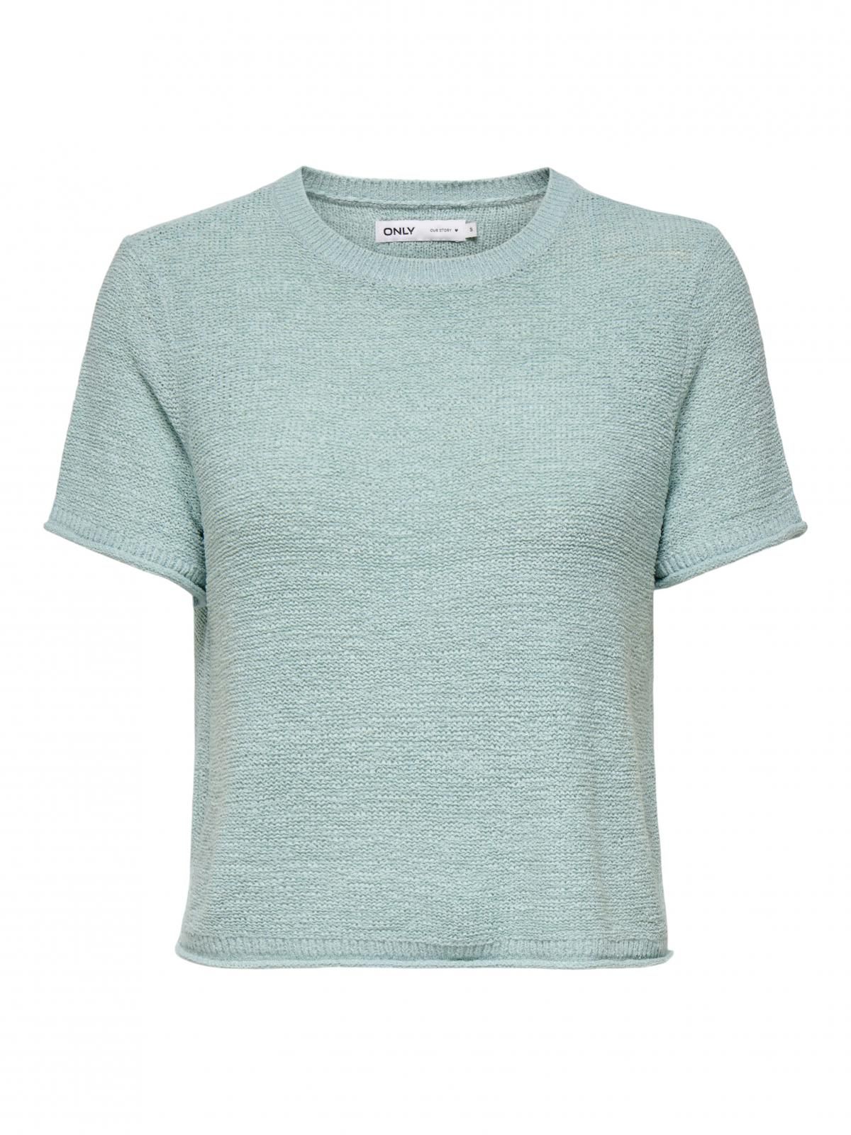온리 라이트그린 소프트 라운드넥 반팔 니트 탑 15254282_1422 TURQUOISE / GRAY MIST - 상세 이미지 4
