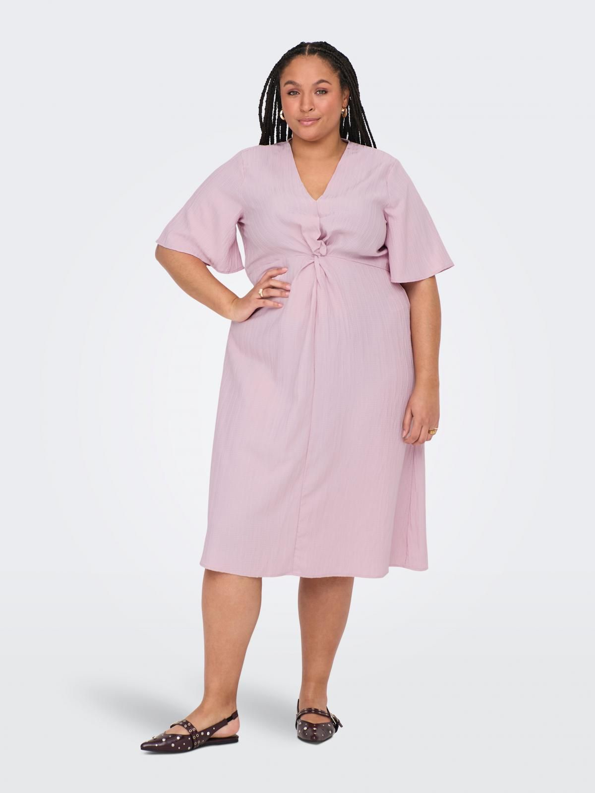 온리 빅사이즈 페미닌 브이넥 미디 원피스 15354632_917 PURPLE / CHALK PINK - 상품 이미지