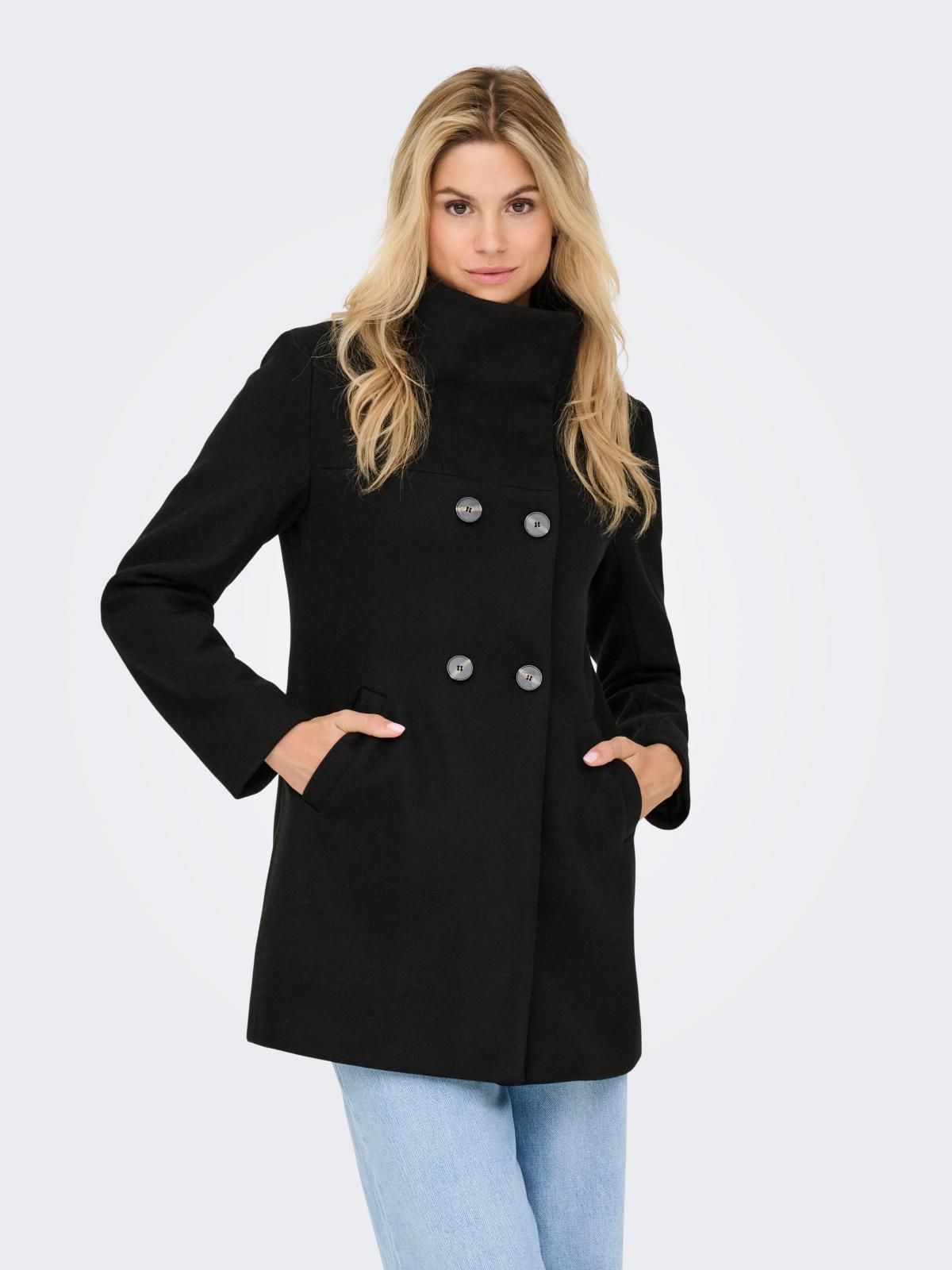 온리 더블버튼 미디 코트 15358884_2161_1244464 BLACK / BLACK - 상품 이미지
