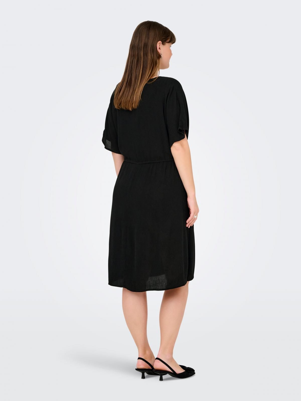 온리 빅사이즈 브이넥 드로스트링 미니 원피스 15349312_2161 BLACK / BLACK - 상세 이미지 2