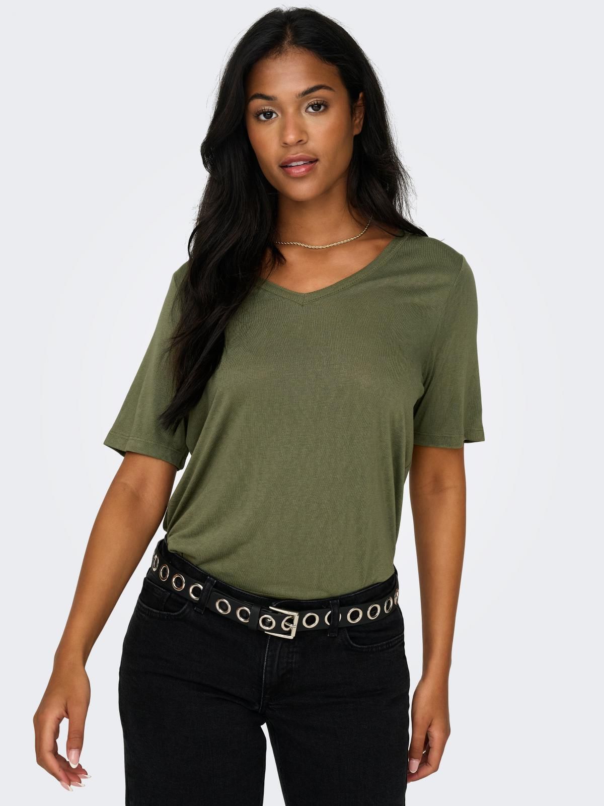 온리 데일리 베이직 브이넥 반팔 티셔츠 15257390_4263 GREEN / KALAMATA - 메인 이미지