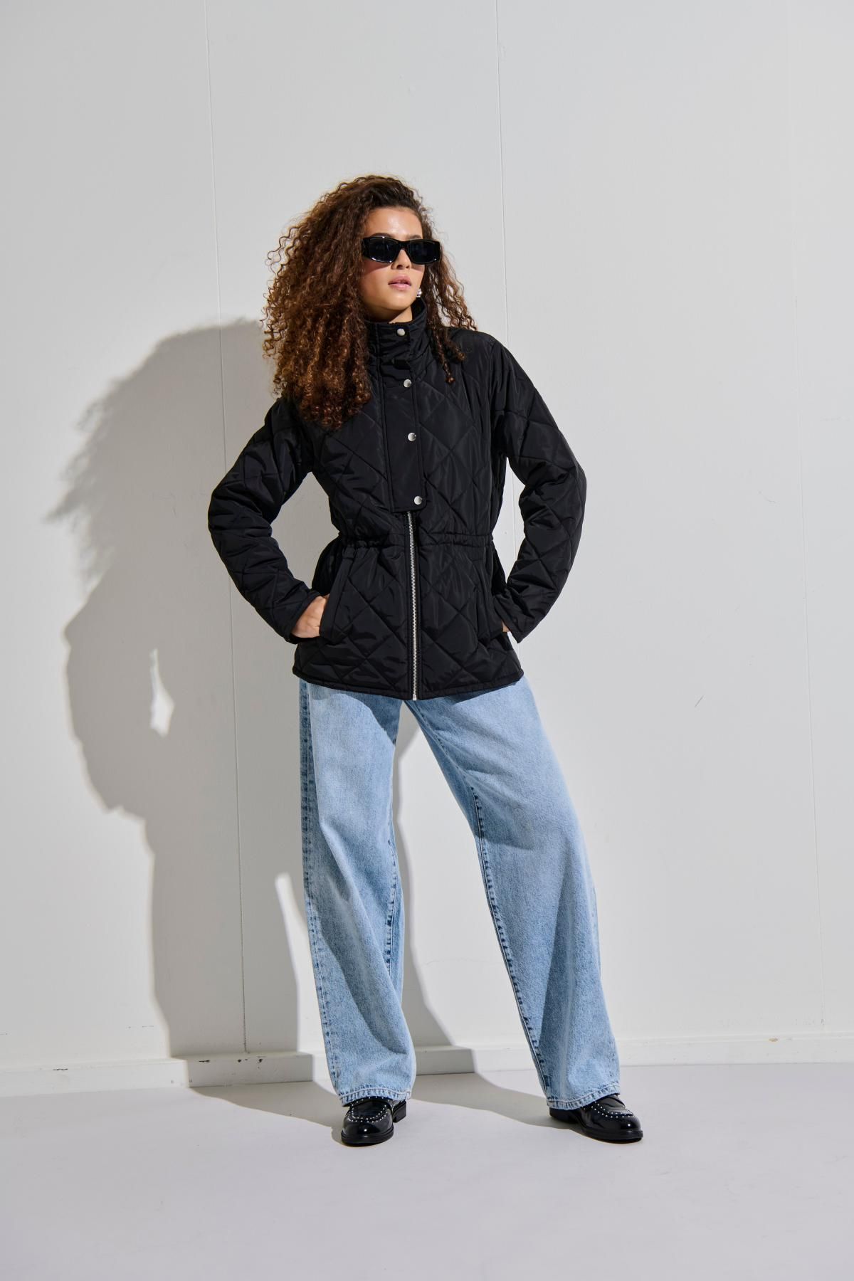 온리 테크니컬 퀼팅 하이넥 재킷 15354432_2161 BLACK / BLACK - 상세 이미지 2