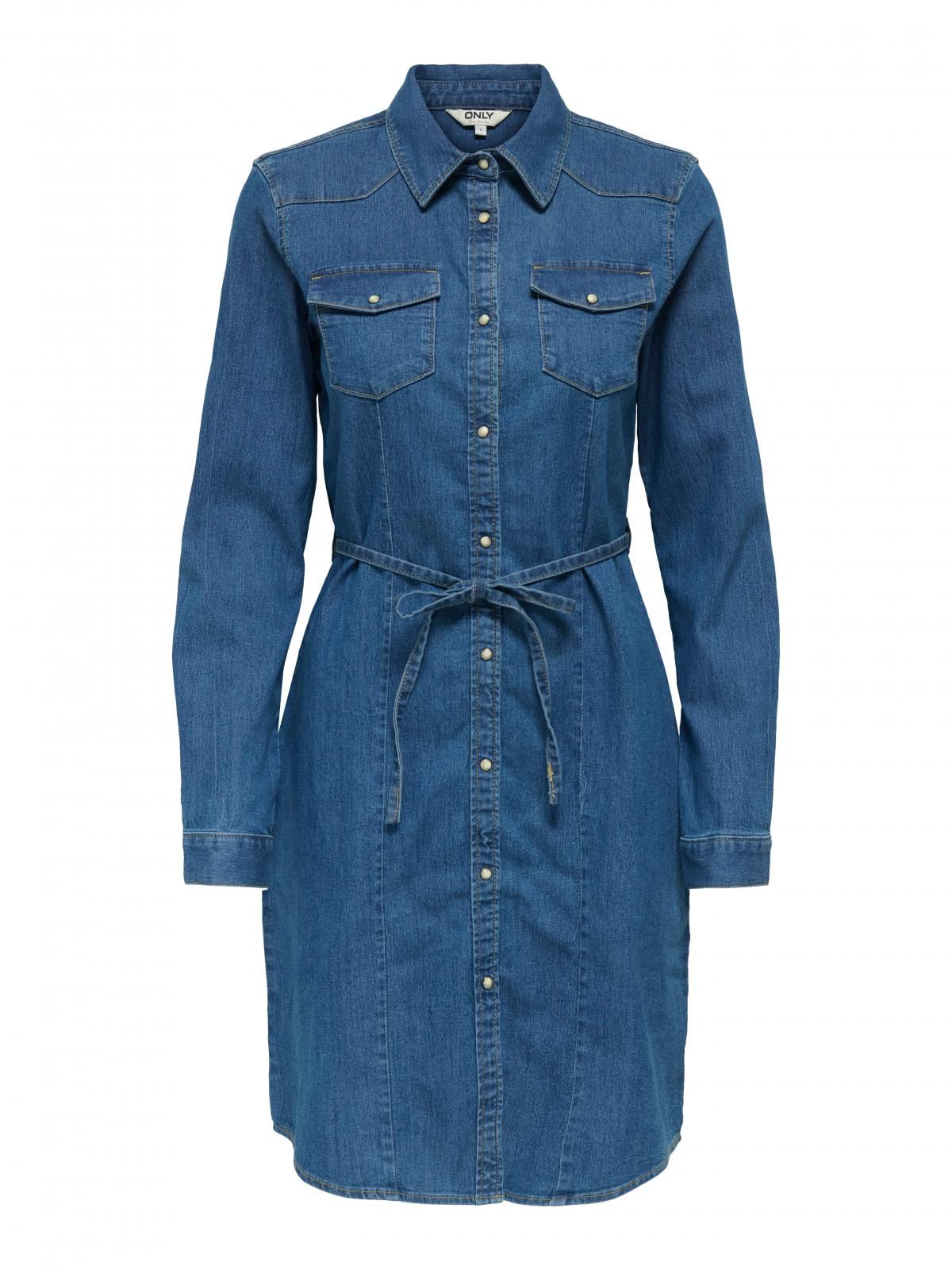 온리 데님 셔츠카라 슬림핏 벨트 미니 원피스 15352414_2114 BLUE / DARK BLUE DENIM - 상세 이미지 3
