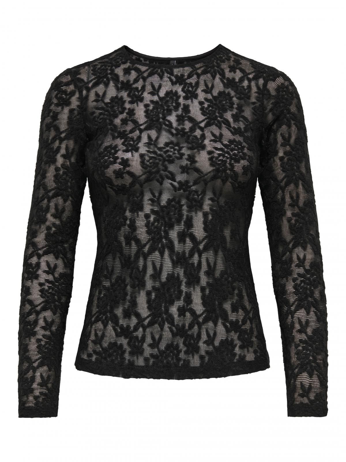 온리 레이스 시스루 블랙 라운드넥 긴팔 탑 15356155_2161 BLACK / BLACK - 상세 이미지 3