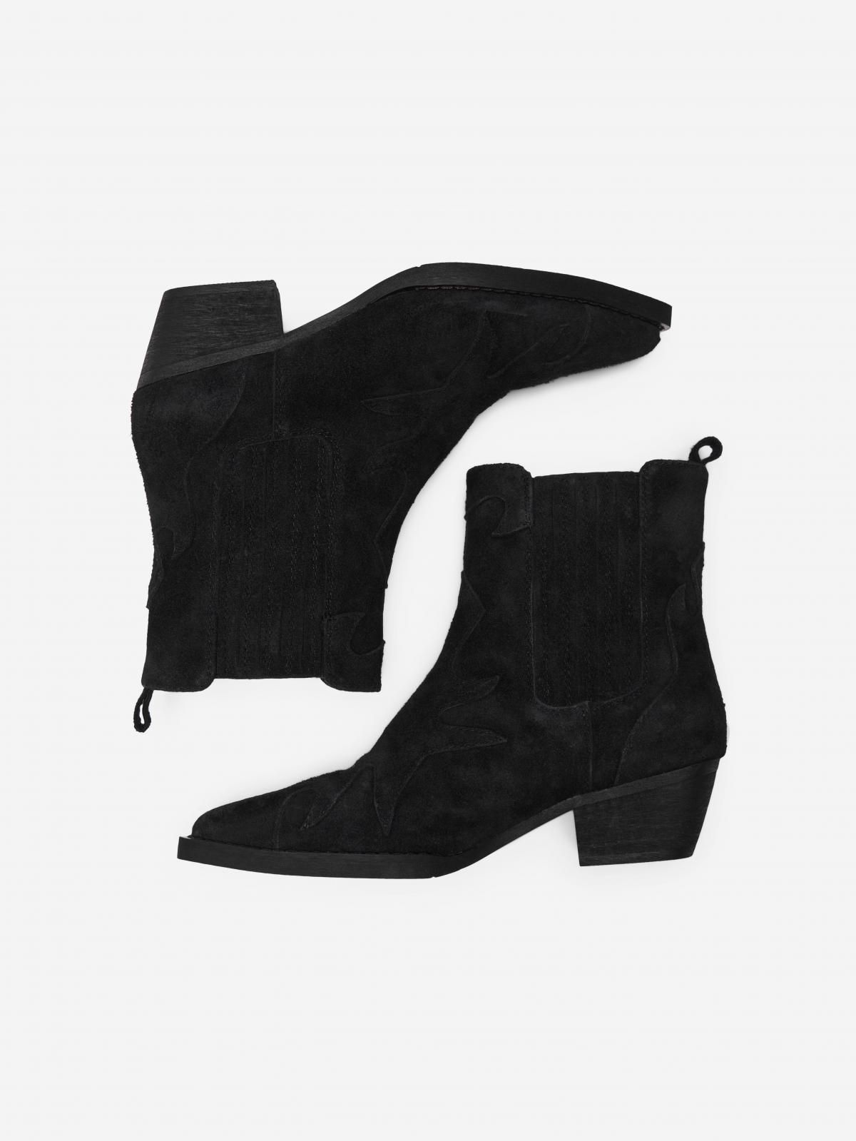 온리 스웨이드 웨스턴 포인티 미들힐 앵클부츠 15287492_2161 BLACK / BLACK - 상세 이미지 3