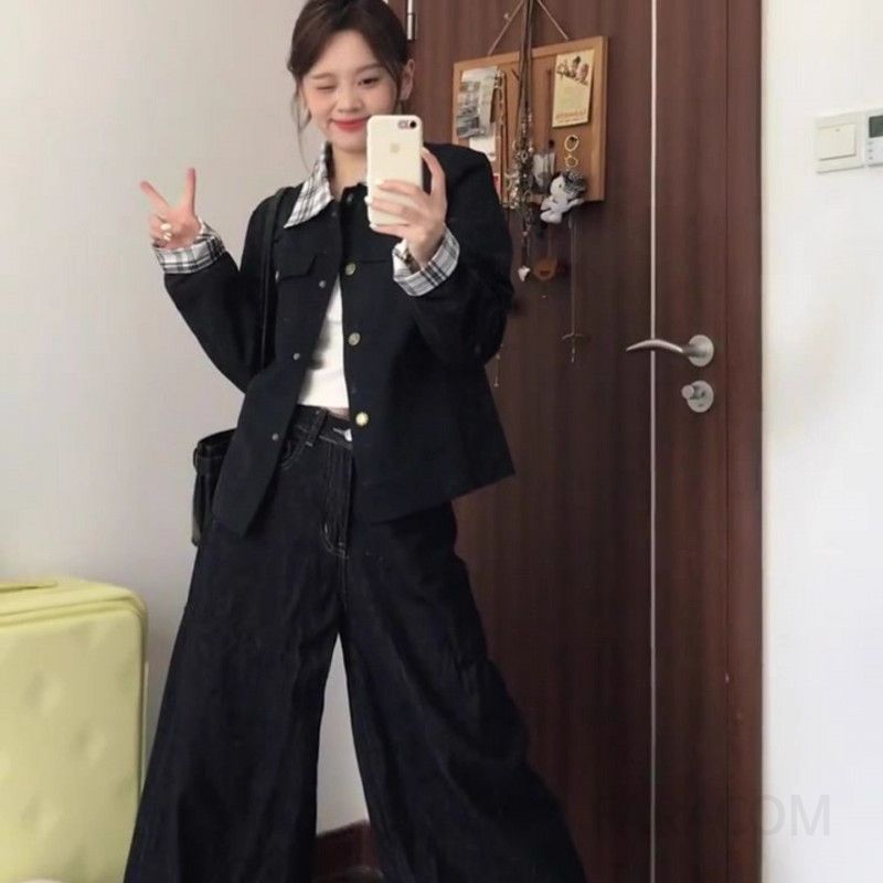여성 가을 간절기 데일리 오피스룩 캐주얼 무드 체크 배색 카라 버튼업 루즈핏 오버핏 재킷 아우터 점퍼 - 상세 이미지 4