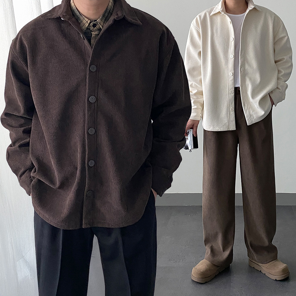 남자 코듀로이 아우터 겨울 기모 골덴자켓 셔켓 오버핏 두꺼운 트러커 트러커 - 상세 이미지 2