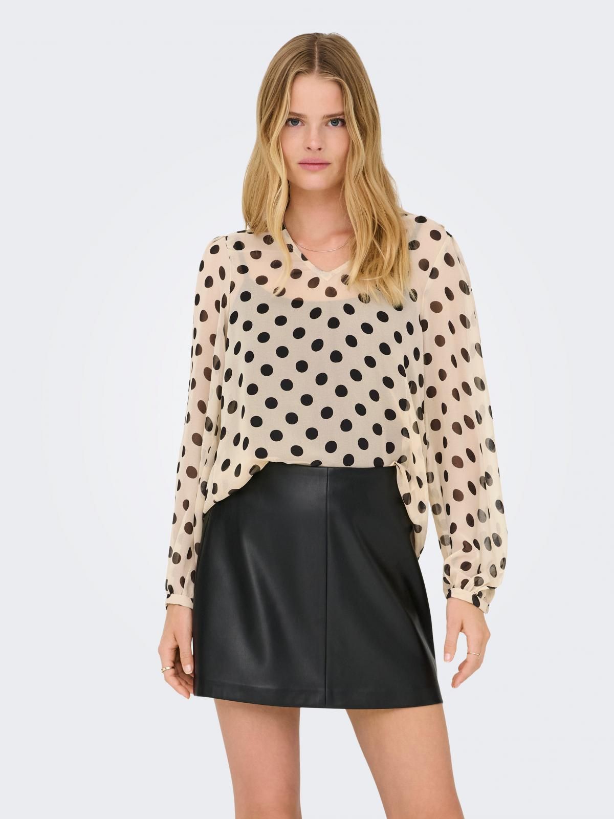 온리 도트 프린트 시스루 브이넥 블라우스 15368301_381_1264184 BROWN / FROSTED ALMOND - 상세 이미지 2