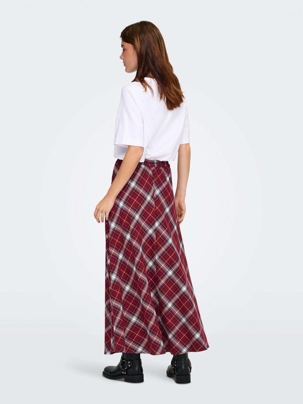 온리 체크 패턴 롱 스커트 15368630_2054_1256927 RED / SYRAH - 상세 이미지 2