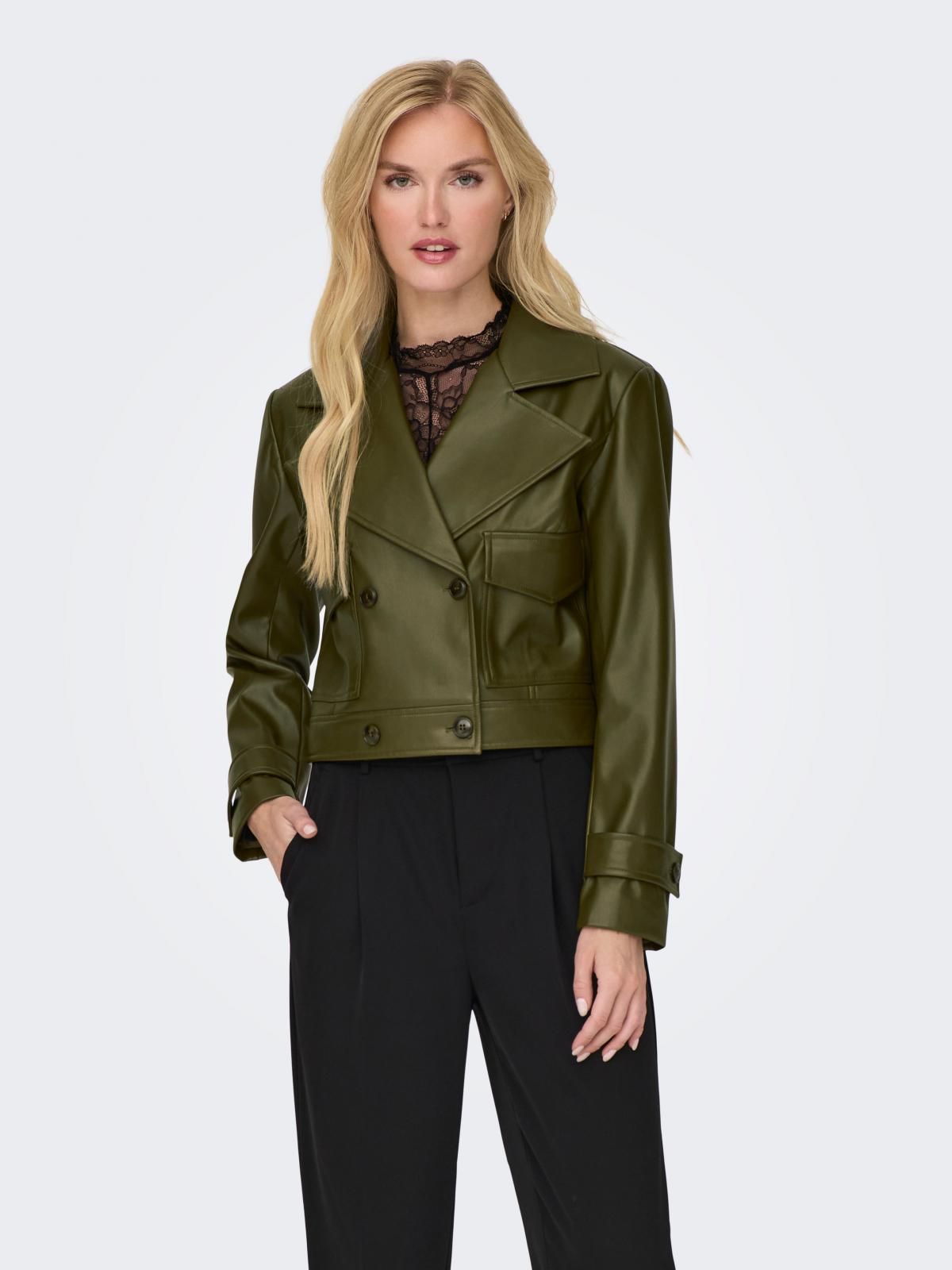 온리 테크니컬 레더 오버핏 크롭 재킷 15293027_1920 BROWN / DARK OLIVE - 메인 이미지