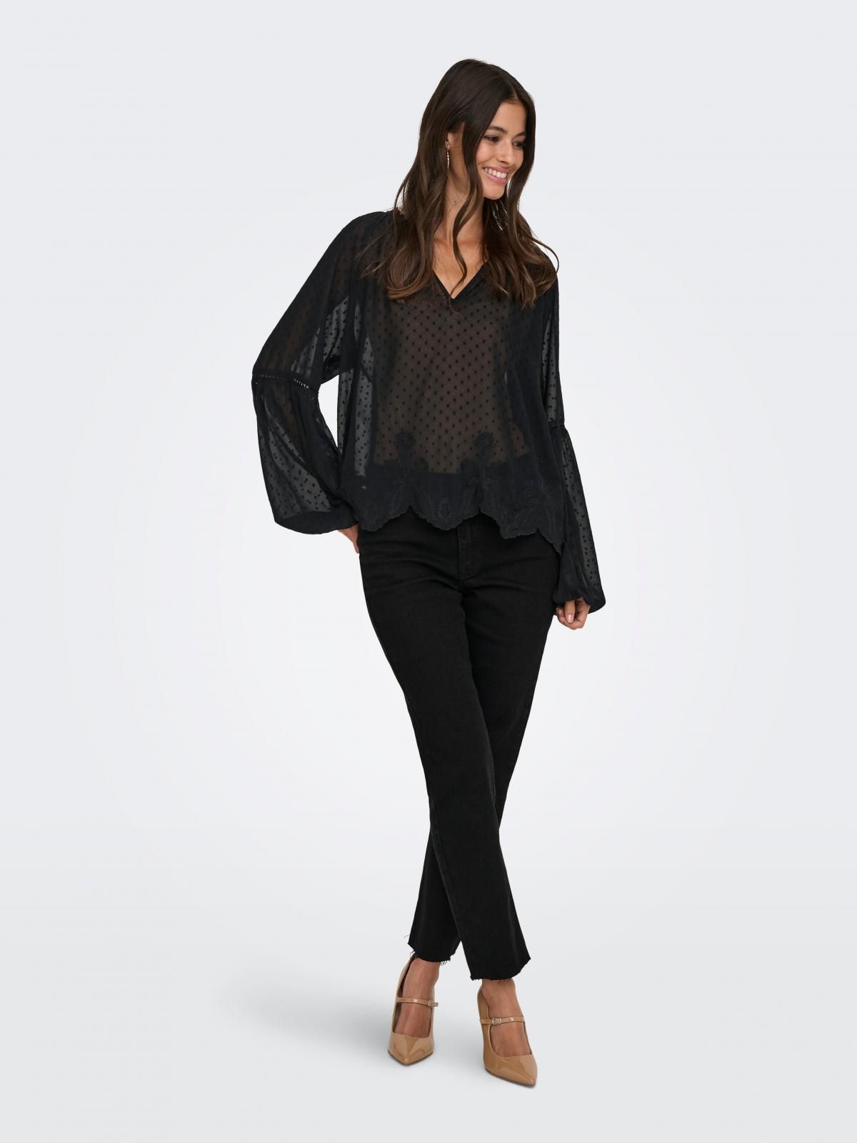 제이디와이 볼륨소매 브이넥 레이스 블라우스 15376271_2161 BLACK / BLACK - 상세 이미지 5