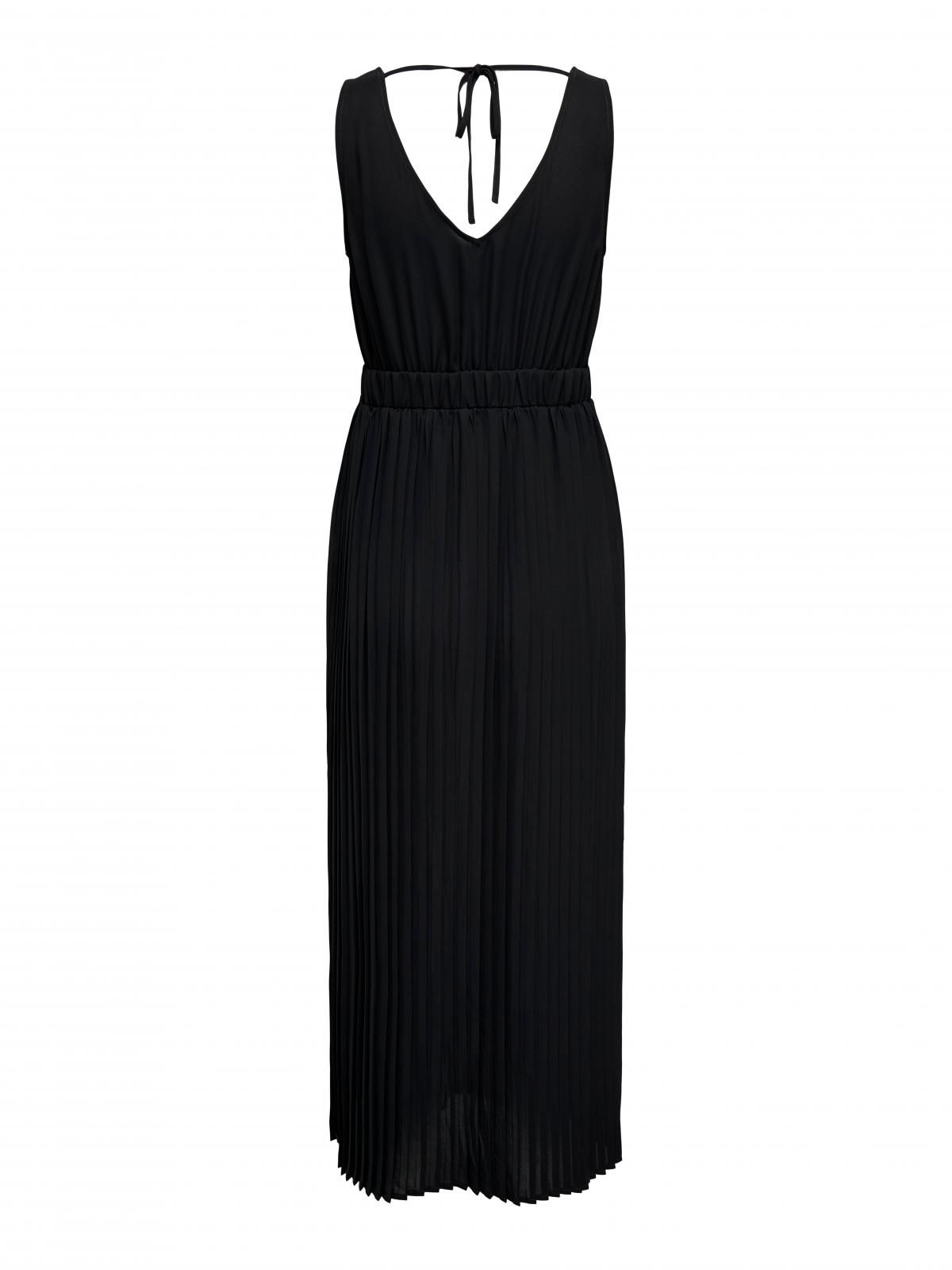 온리 플리츠 브이넥 슬리브리스 롱 원피스 15347625_2161 BLACK / BLACK - 상세 이미지 4