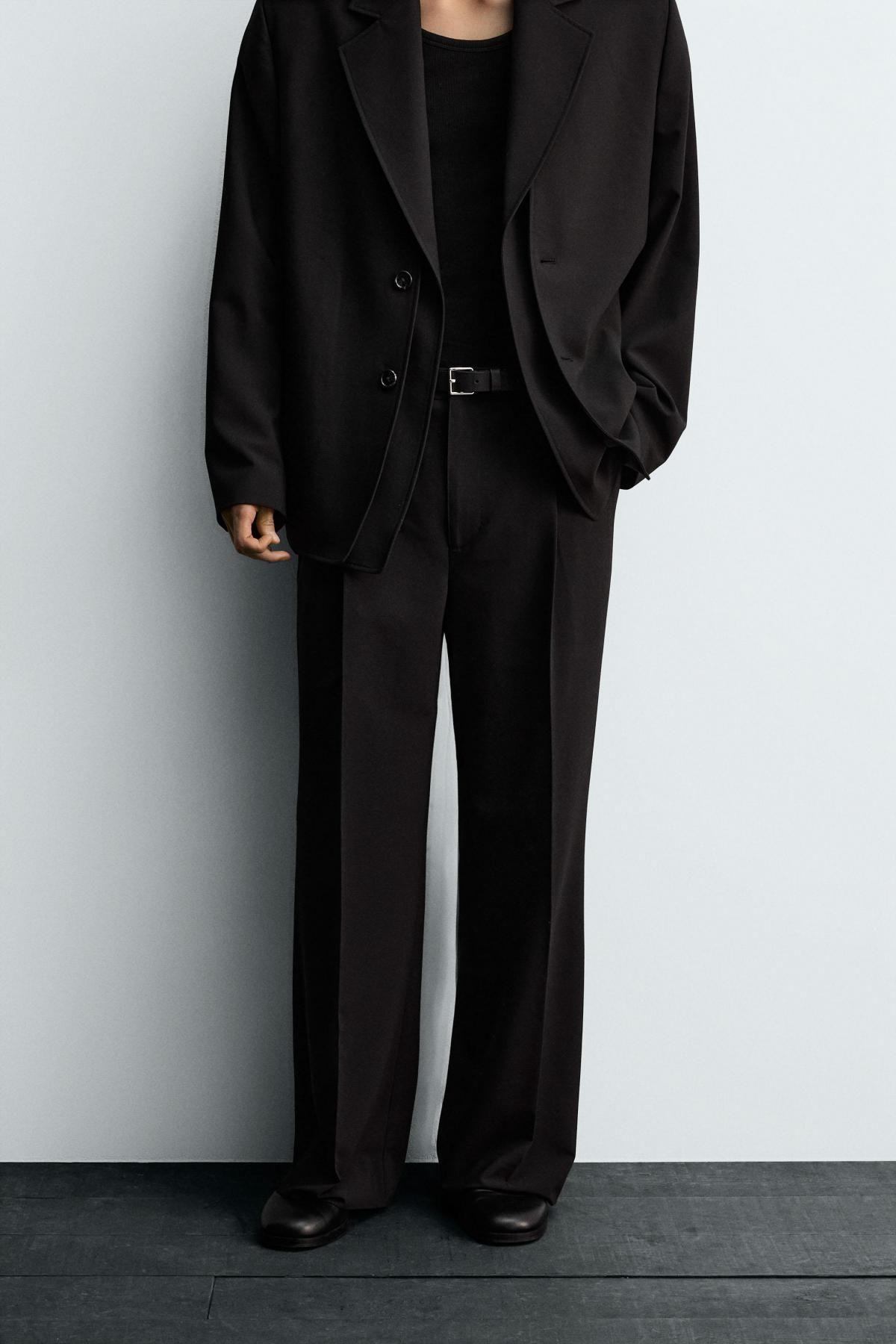 자라 와이드핏 플리츠 수트 팬츠 블랙 7380/451 BLACK - 상품 이미지