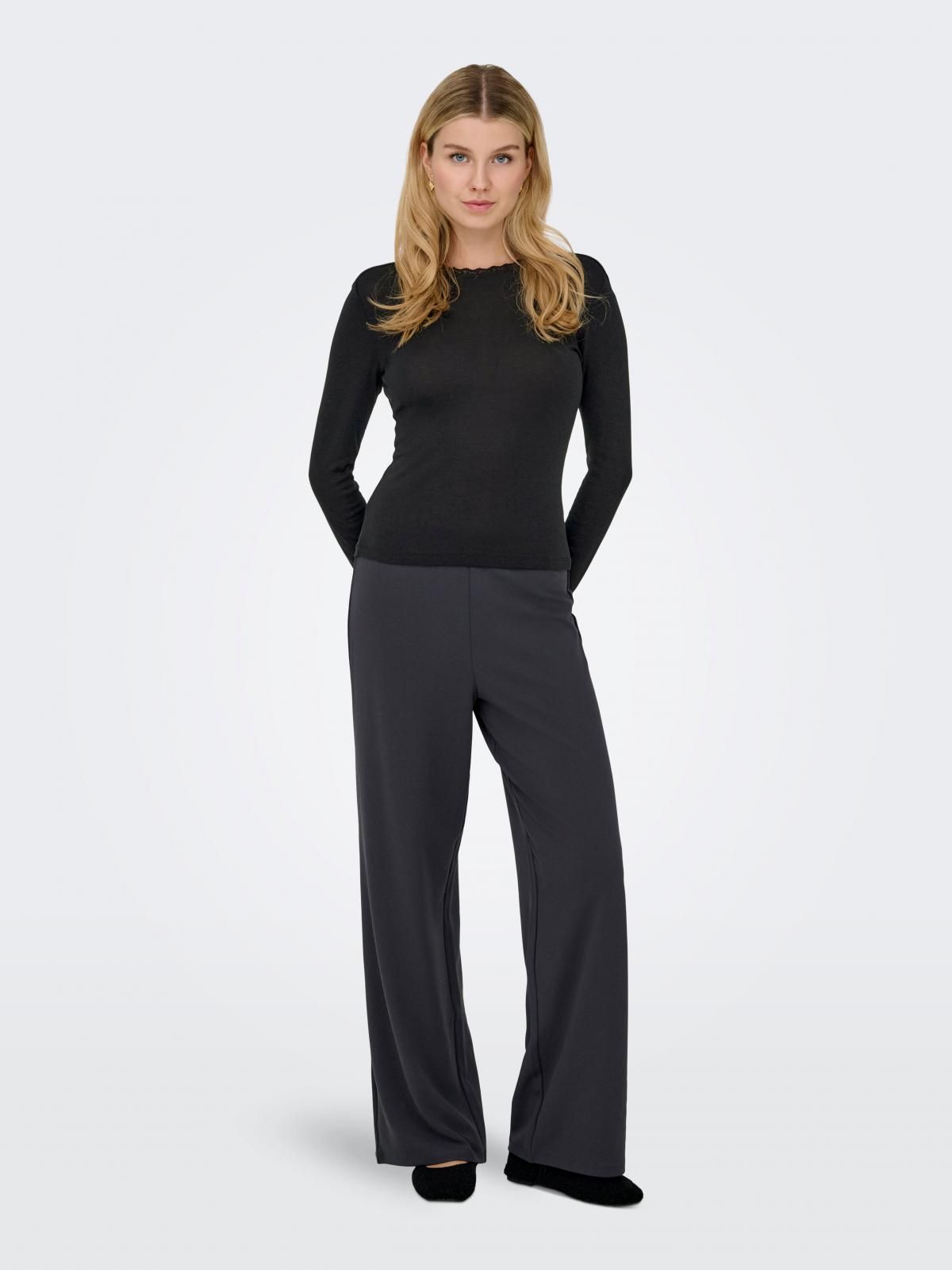 온리 베이직 코튼 라운드넥 긴팔 티셔츠 15359724_2161 BLACK / BLACK - 상세 이미지 5