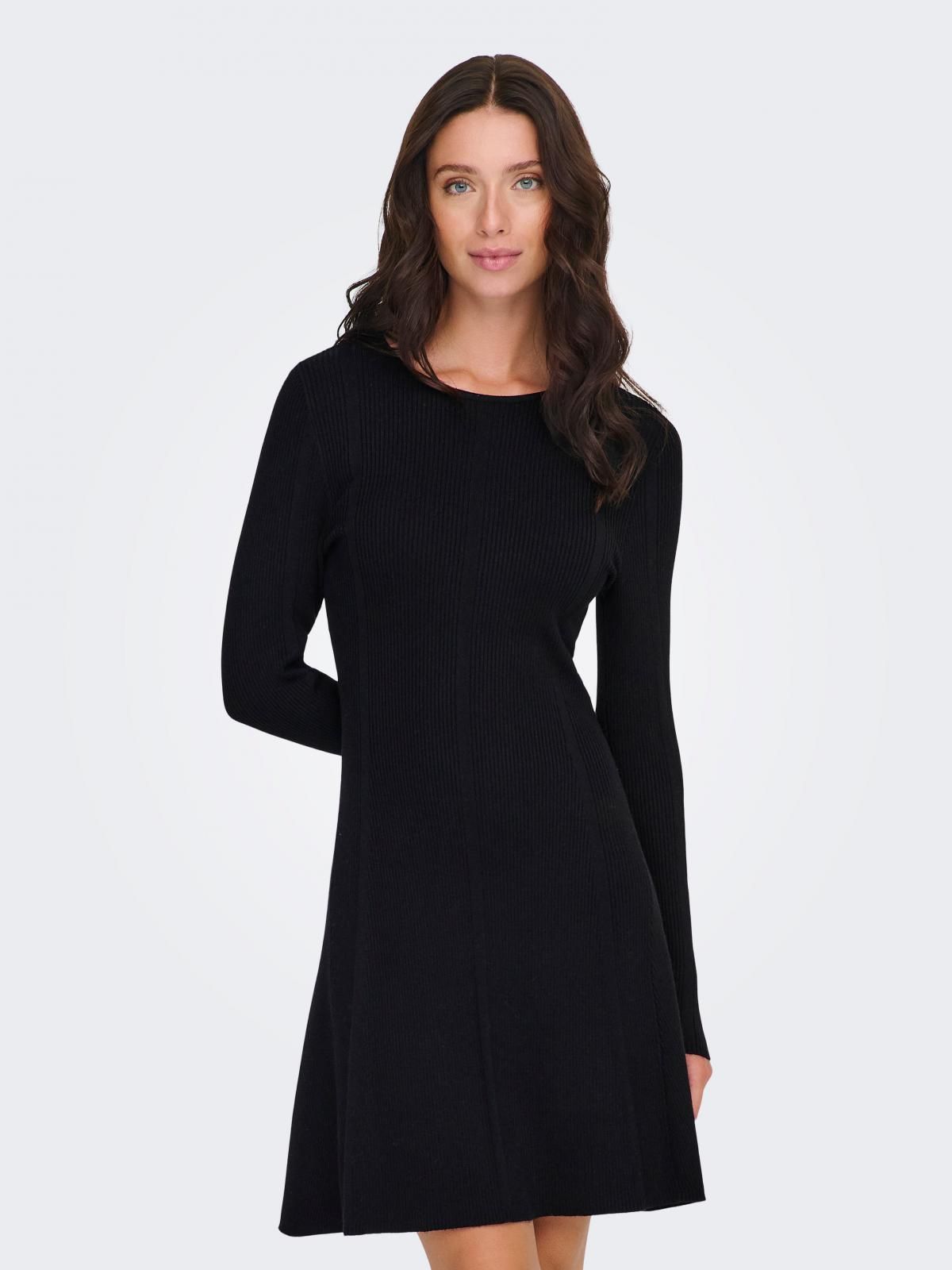 온리 베이직 라운드넥 니트 미니 원피스 15370075_2161 BLACK / BLACK - 상품 이미지