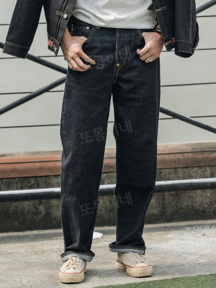 논스탁 NON STOCK 36101B 14.5oz 오리지널 데님 웨이스트 스트레이트 진스 해군 29 - 상세 이미지 3