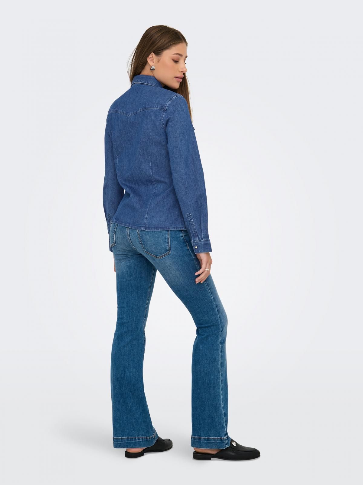 온리 데님 클래식 긴팔 스트레치 셔츠 15352366_2115 BLUE / MEDIUM BLUE DENIM - 상세 이미지 2