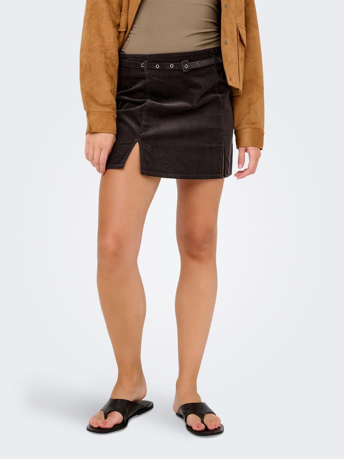 온리 벨트 미니 스커트 슬릿 코튼 15351308_280 BROWN / SEAL BROWN - 상품 이미지