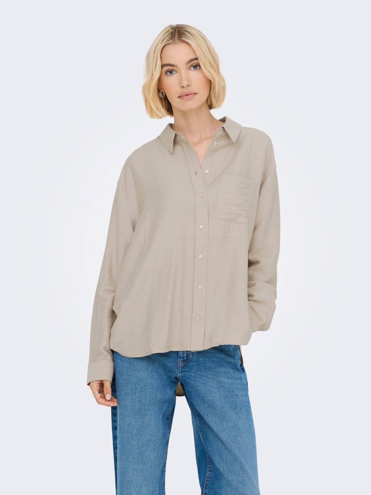 온리 오버핏 베이직 테크니컬 긴팔 셔츠 15368603_108 GREY / OXFORD TAN - 상품 이미지