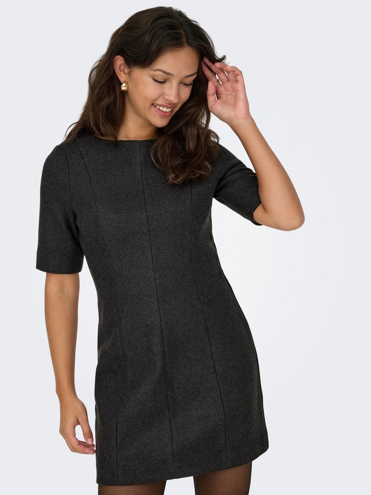 온리 슬림핏 반팔 미니 원피스 보트넥 15366752_2383 GREY / DARK GREY MELANGE 이미지 6