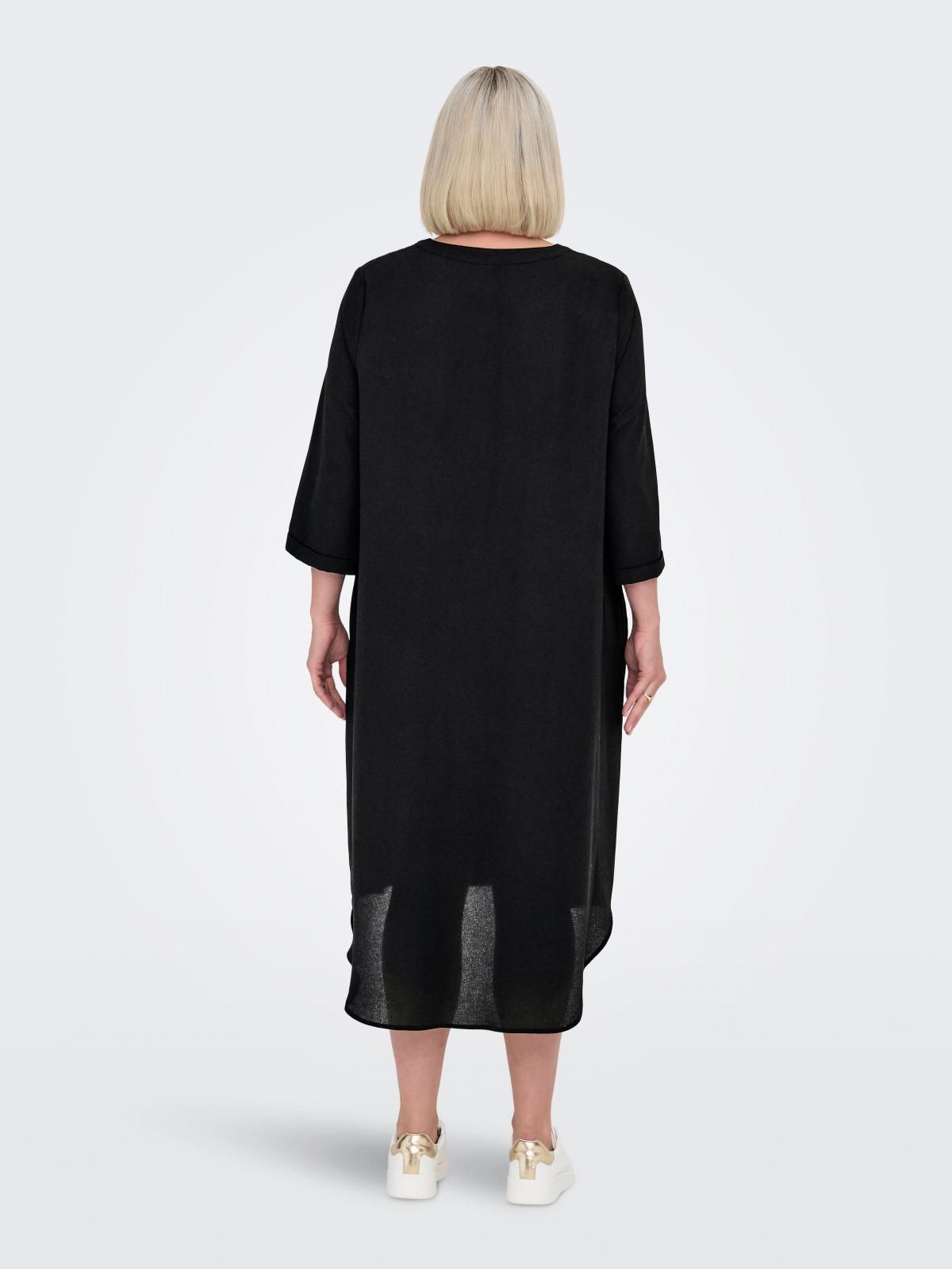 온리 빅사이즈 브이넥 버튼 롱 원피스 15356459_2161 BLACK / BLACK - 상세 이미지 3