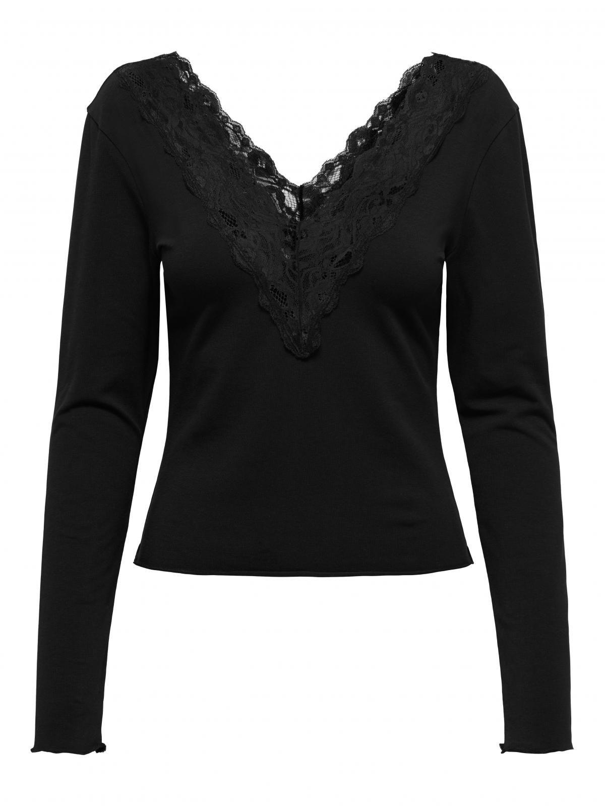 온리 레이스 브이넥 슬림핏 롱슬리브 탑 15366703_2161_1244643 BLACK / BLACK - 상세 이미지 3
