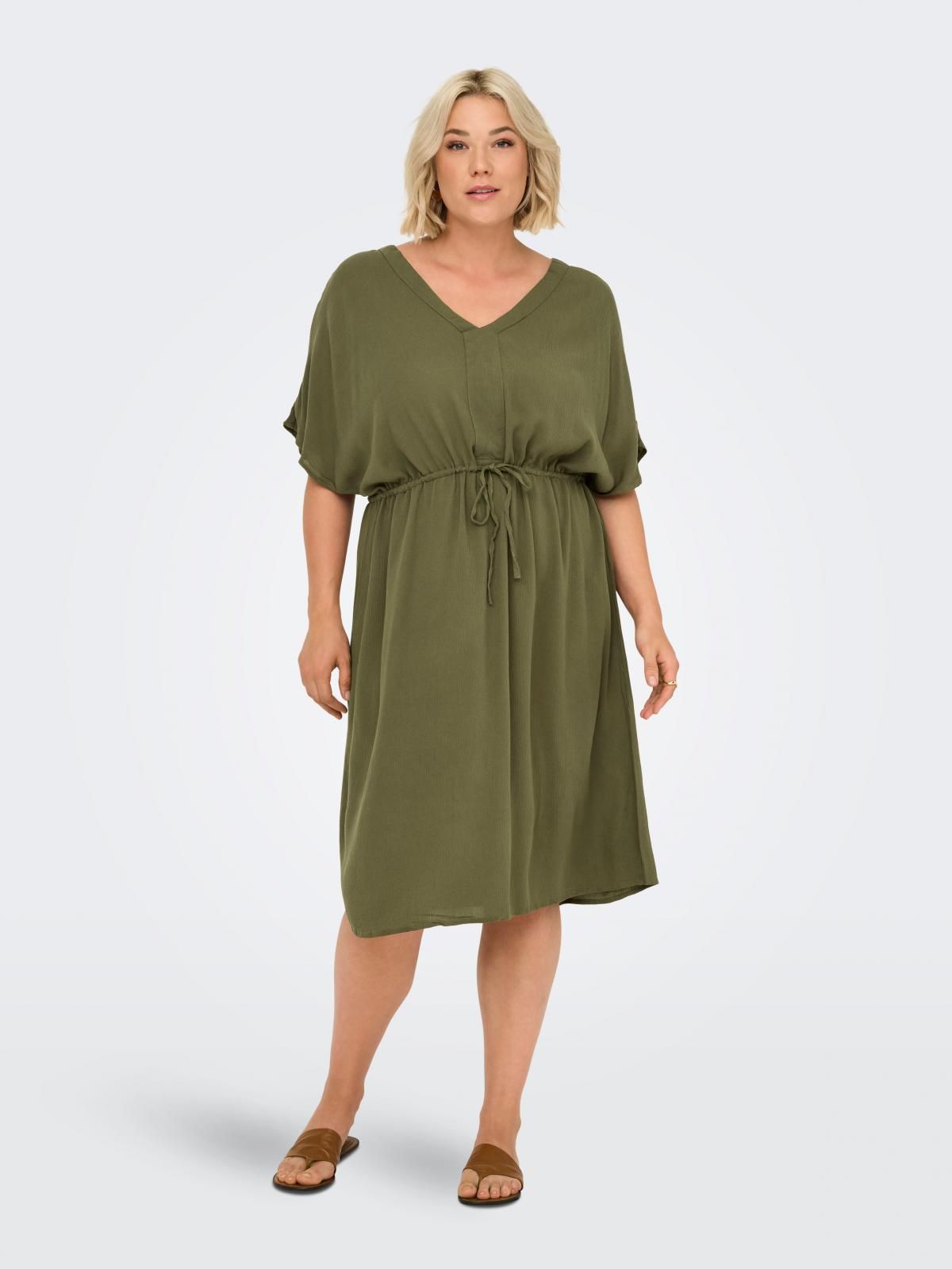 온리 빅사이즈 브이넥 스트링 미디 원피스 15349312_4263 GREEN / KALAMATA - 상품 이미지