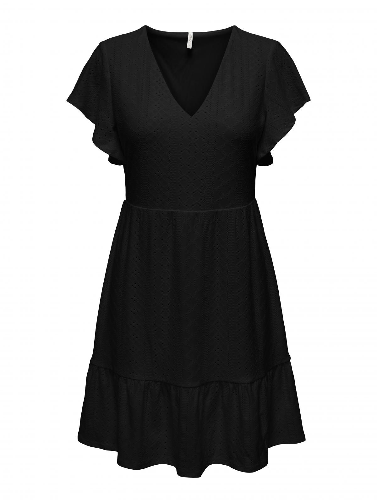 온리 베이직 브이넥 프릴 미니 원피스 15289687_2161 BLACK / BLACK - 상세 이미지 3