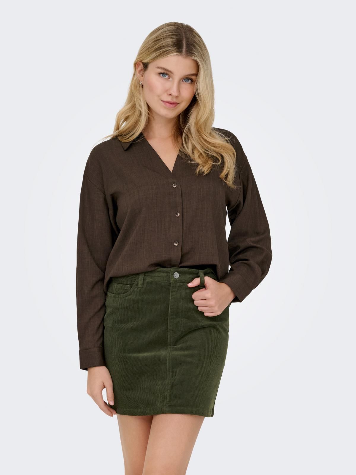 제이디와이 베이직 브이넥 브라운 긴팔 셔츠 15343234_273_1171328 BROWN / SLATE BLACK - 상세 이미지 2