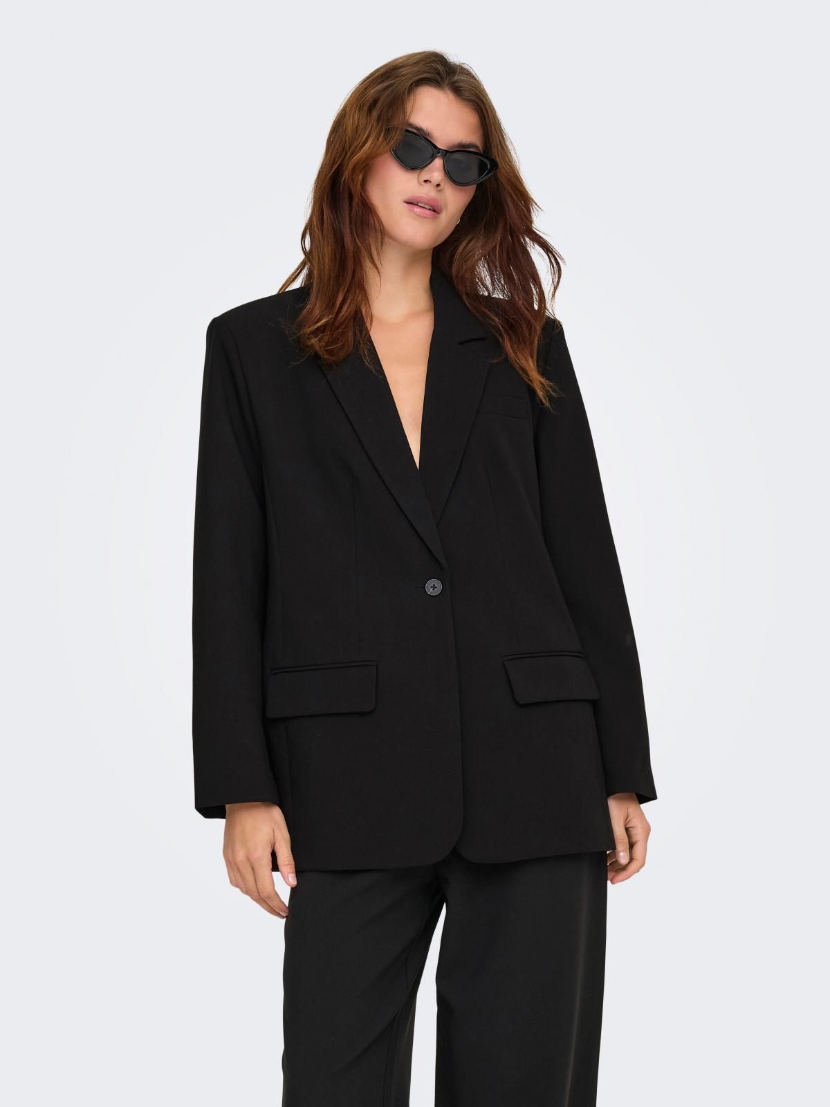 온리 오버사이즈 테일러드 블랙 블레이저 15371106_2161 BLACK / BLACK - 상품 이미지