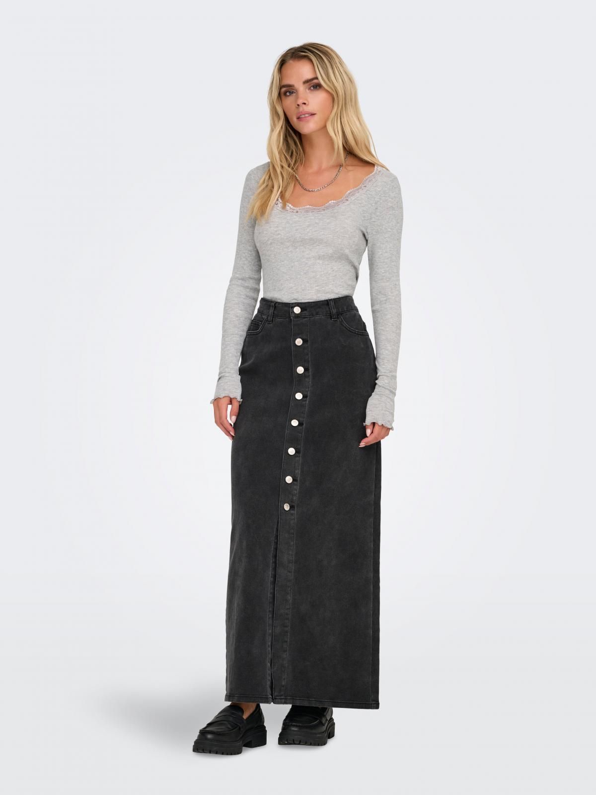 온리 테크니컬 데님 롱스커트 버튼업 15325358_8183 BLACK / WASHED BLACK - 상세 이미지 5