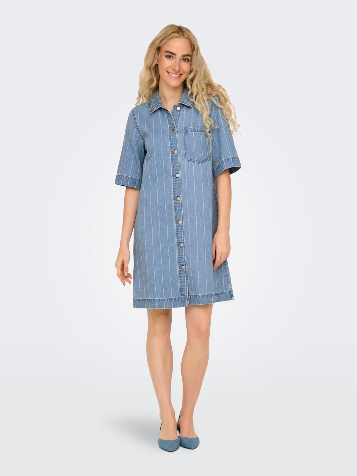 온리 데님 캐주얼 셔츠카라 미니 원피스 15355054_2116_1209518 BLUE / LIGHT BLUE DENIM - 상세 이미지 5