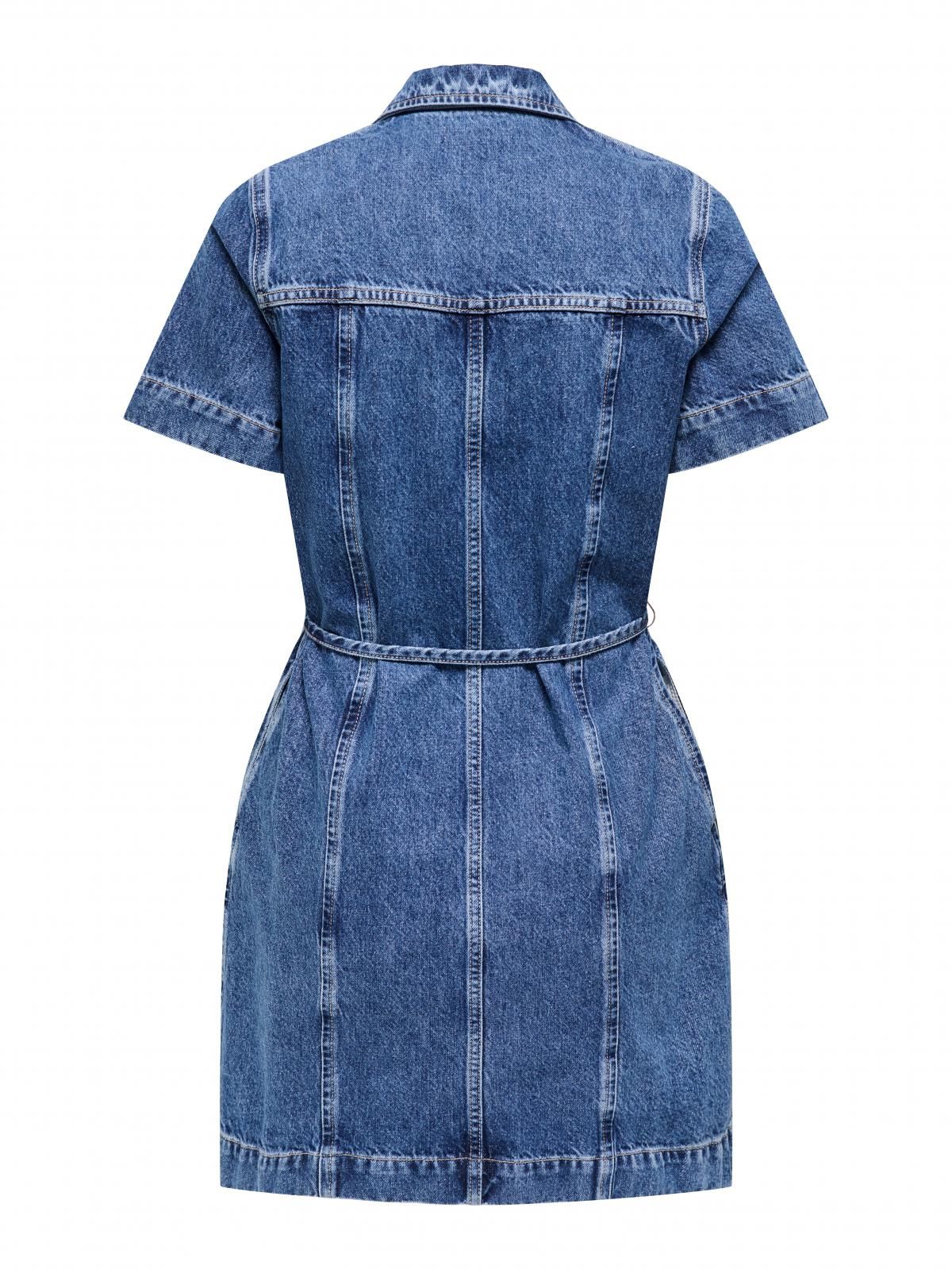온리 데님 V넥 벨트 미니 원피스 15361517_2115 BLUE / MEDIUM BLUE DENIM - 상세 이미지 4