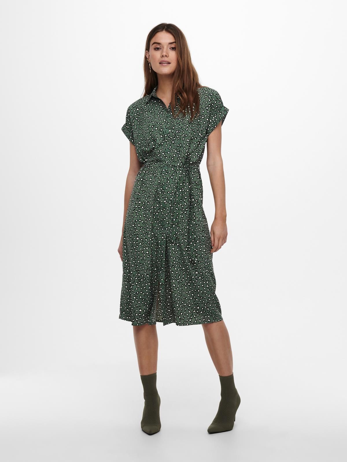 온리 도트 패턴 반팔 미디 셔츠 원피스 15191953_1619_880090 GREEN / LAUREL WREATH - 상세 이미지 5