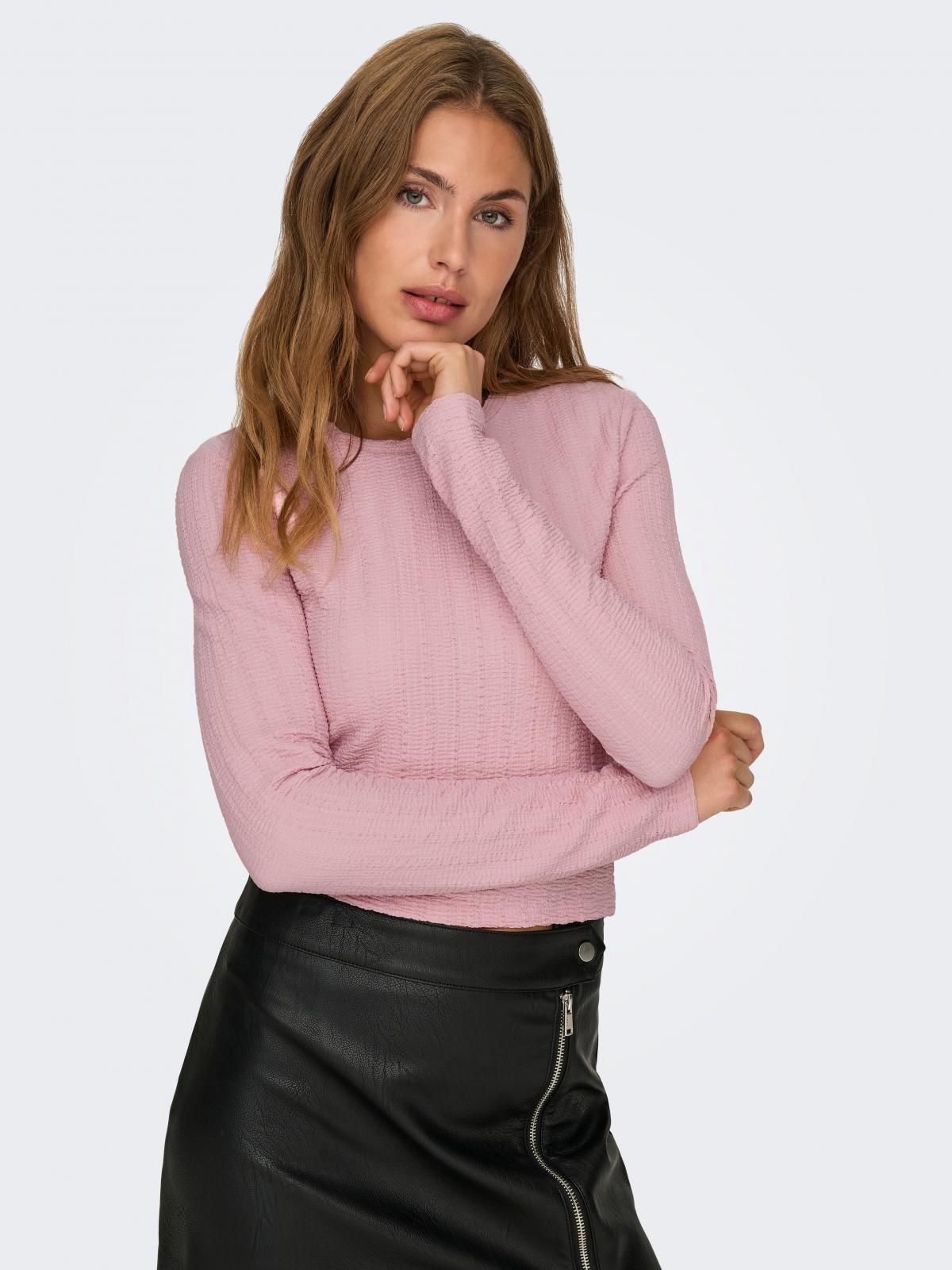 온리 크롭 라운드넥 슬림핏 긴팔 티셔츠 15332973_8263 RED / BLEACHED MAUVE - 메인 이미지