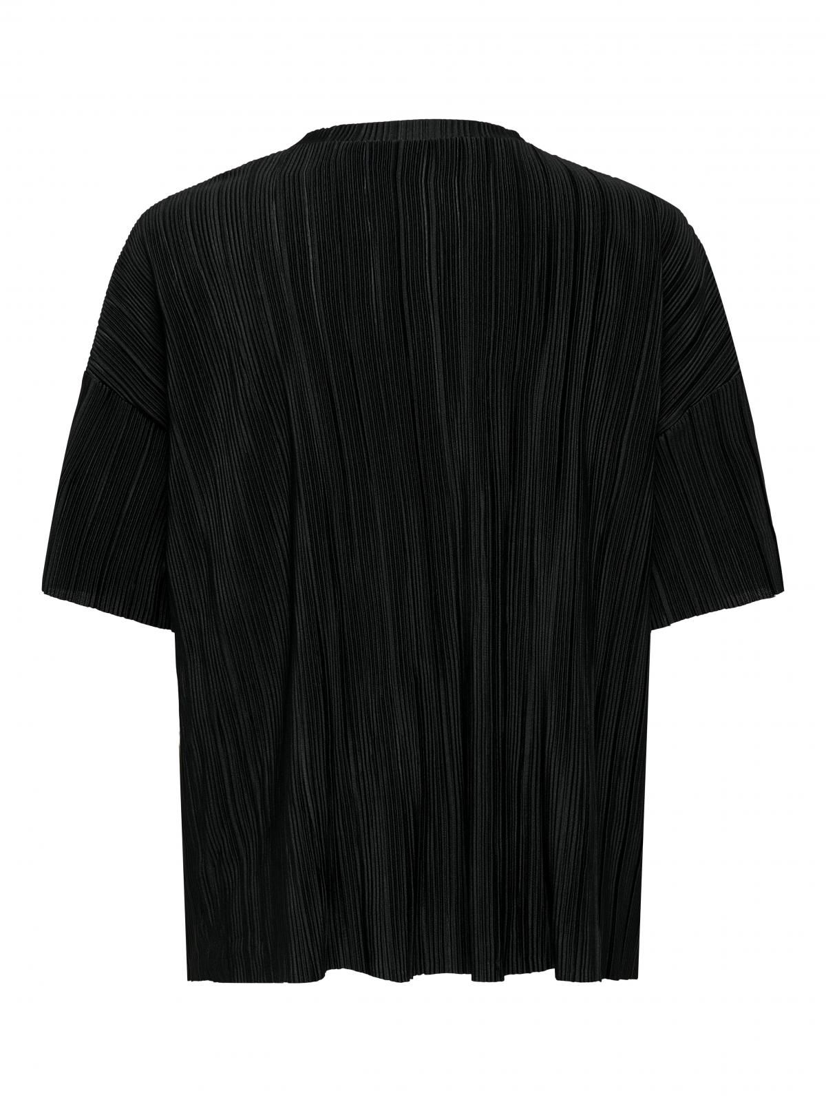 온리 빅사이즈 플리츠 라운드넥 반팔 블라우스 15342188_2161 BLACK / BLACK - 상세 이미지 4