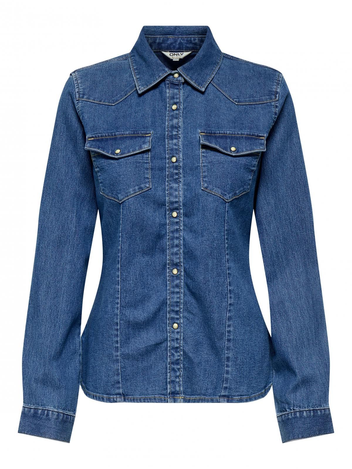 온리 테크니컬 데님 스티치 긴팔 셔츠 15352339_2114 BLUE / DARK BLUE DENIM - 상세 이미지 3